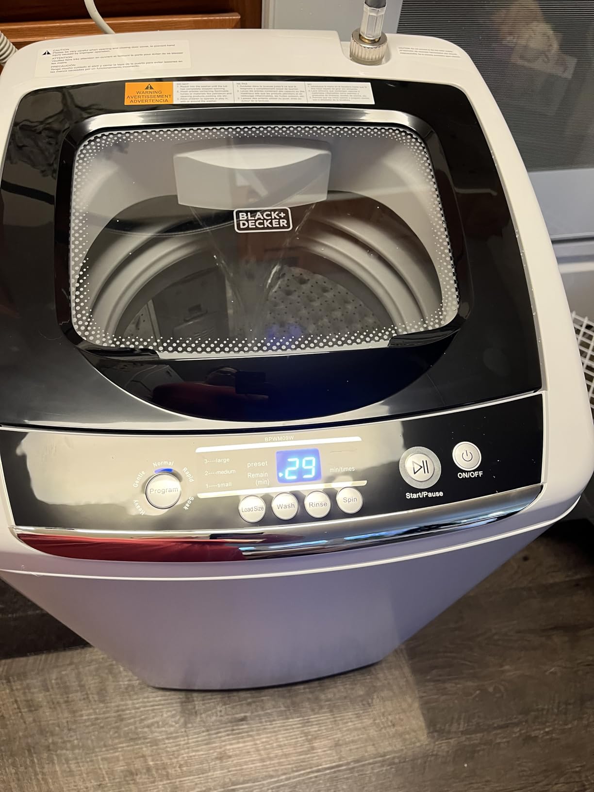 BLACK+DECKER 0.9 Cu. Ft. Portable Washer, 6.6 lb. Capacity Washing Machine for Homes & Apartments, 5 Wash Cycles, Quick Connect Sink Adapter and Drain Hose Included, LED Display, BPWM09W, White customer photo 1