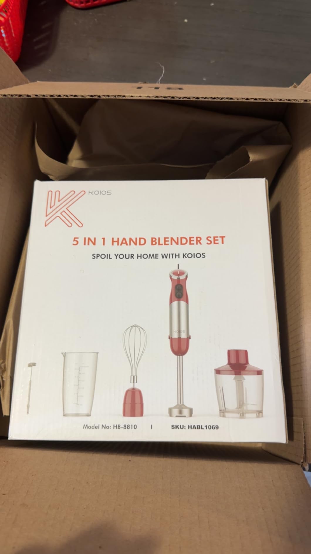 KOIOS 5-in-1 Hand Immersion Blender, 1000W 12 Speed Handheld Blender Stick with Copper Motor Stainless Steel Blade, 600ml Mixing Beaker,500ml Food Processor, Whisk, Milk Frother, Non-BPA, Red customer photo 1