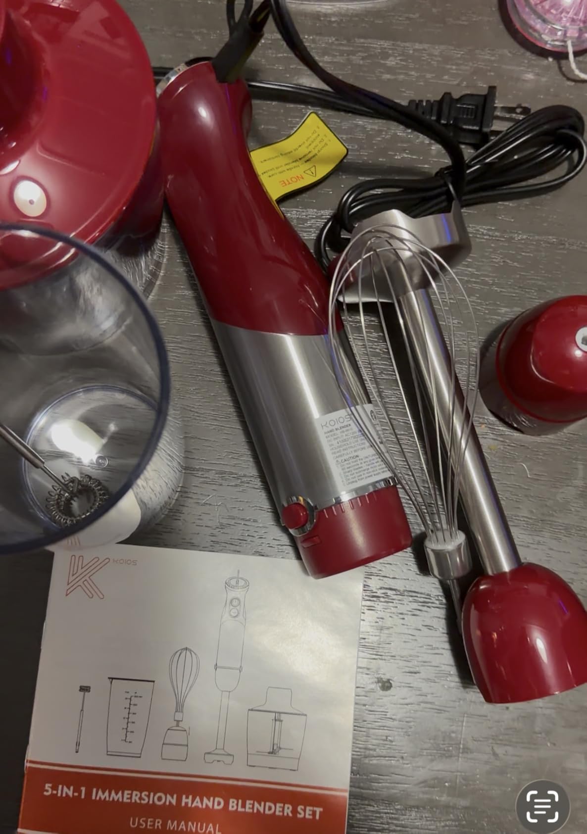 KOIOS 5-in-1 Hand Immersion Blender, 1000W 12 Speed Handheld Blender Stick with Copper Motor Stainless Steel Blade, 600ml Mixing Beaker,500ml Food Processor, Whisk, Milk Frother, Non-BPA, Red customer photo 2