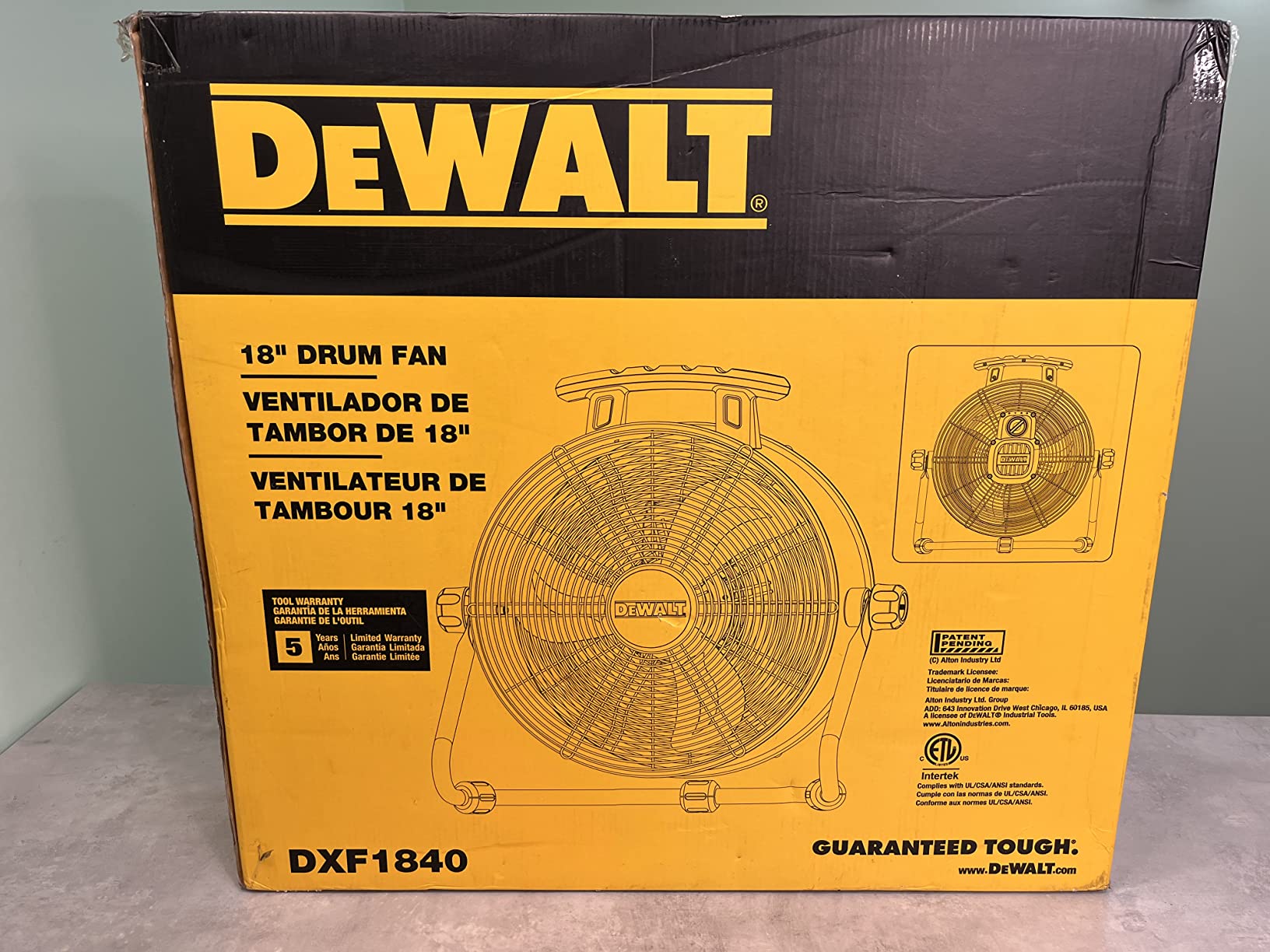 DEWALT DXF1840 Floor Fan, Industrial Fans, 18 Inch High Velocity Fan with 3-Speed Heavy Duty Air Circulator and 180 Adjustable Tilt, Large Electric Metal Rotating Garage Fan, Drum fan for Work, Yellow customer photo 2