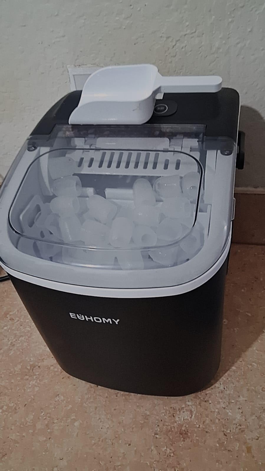 EUHOMY Countertop Ice Maker Machine with Handle, 26lbs in 24Hrs, 9 Ice Cubes Ready in 6 Mins, Auto-Cleaning Portable Ice Maker with Basket and Scoop, for Home/Kitchen/Camping/RV. (Black) customer photo 2