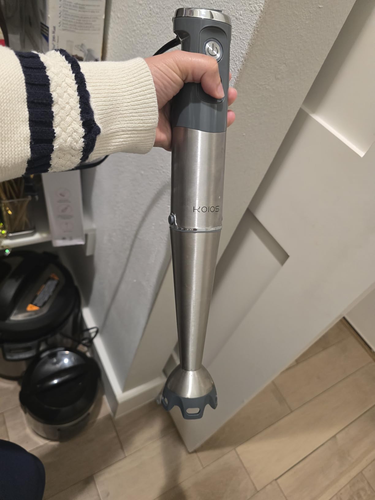 KOIOS Immersion Blender, 1000W Anti-scratch 3-in-1 Hand Blender, Upgraded 12 Speed Stainless Steel Blade Stick Blenders with Turbo Mode, Whisk and Milk Frother, Non-BPA customer photo 1