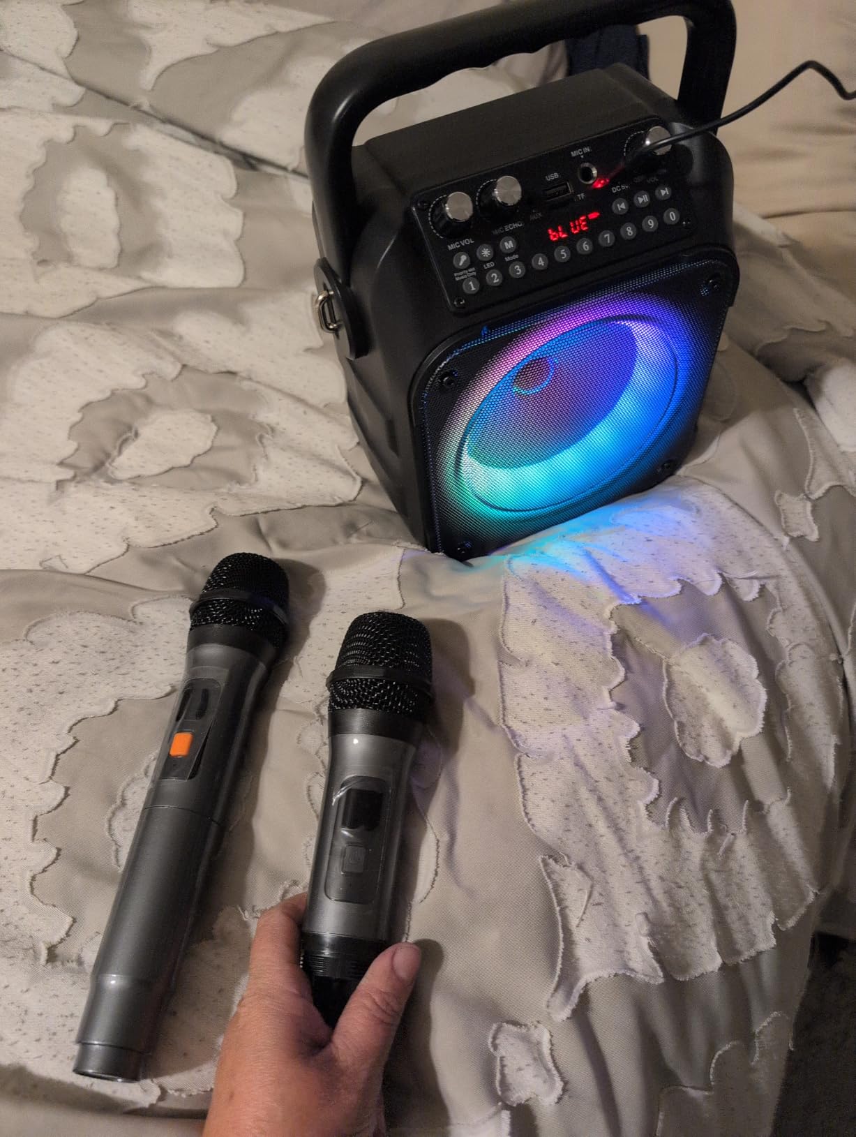 Karaoke Machine, Portable Bluetooth Speaker with 2 Wireless Microphones for Adults & Kids with Lights, Karaoke Microphone with PA System Supports USB/TF/REC/FM/AUX for Home Party Home System Packages customer photo 2