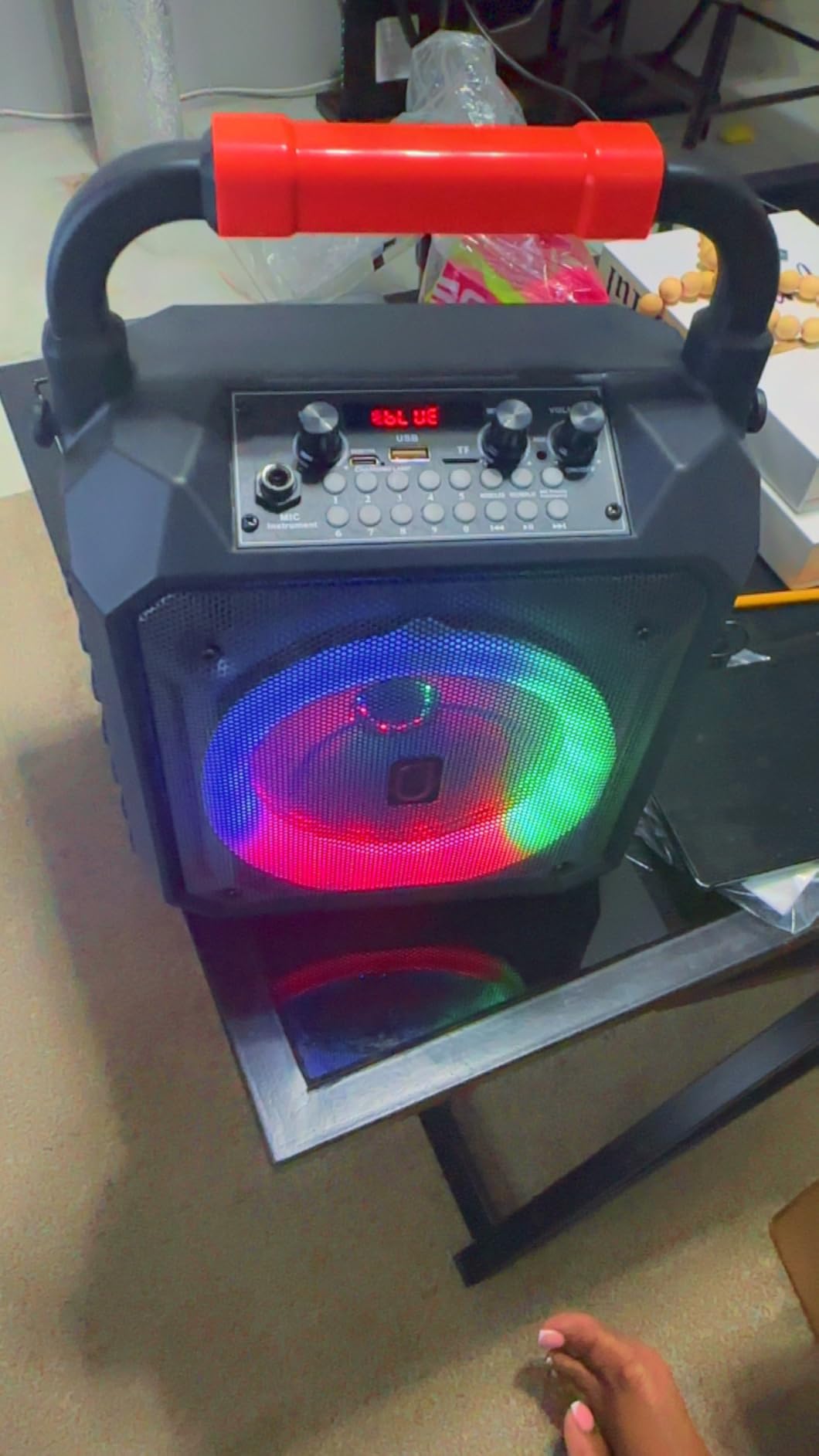 JYX Karaoke Machine for Adults & Kids with 2 Wireless Microphones, Portable Bluetooth Speaker with LED Lights, Supports USB/TF Card/AUX for Party customer photo 2