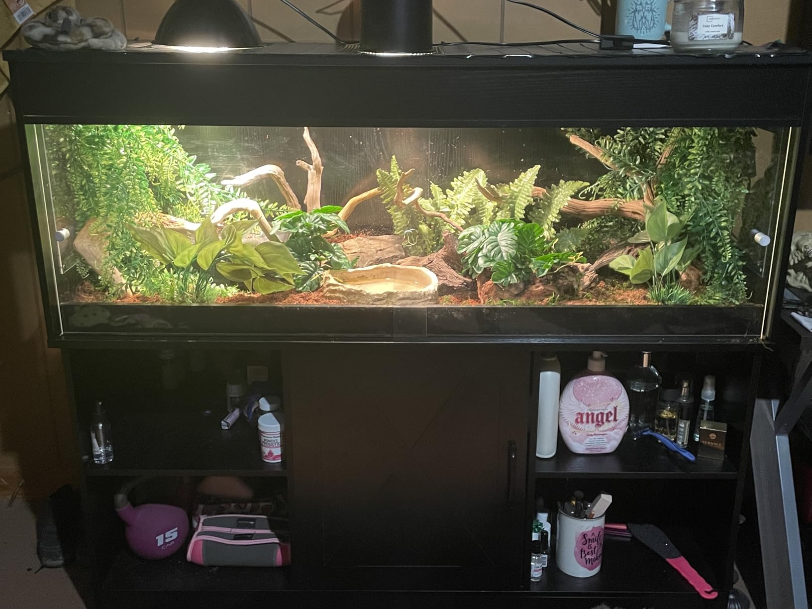 Herture 60 Gallon Reptile Tank with Stand, Terrarium Tank with Storage Cabinet, for Lizards, Skinks, Snakes, Sliding Acrylic Doors, Mesh Top, Built-in Power Outlet Black PX02RTB customer photo 1