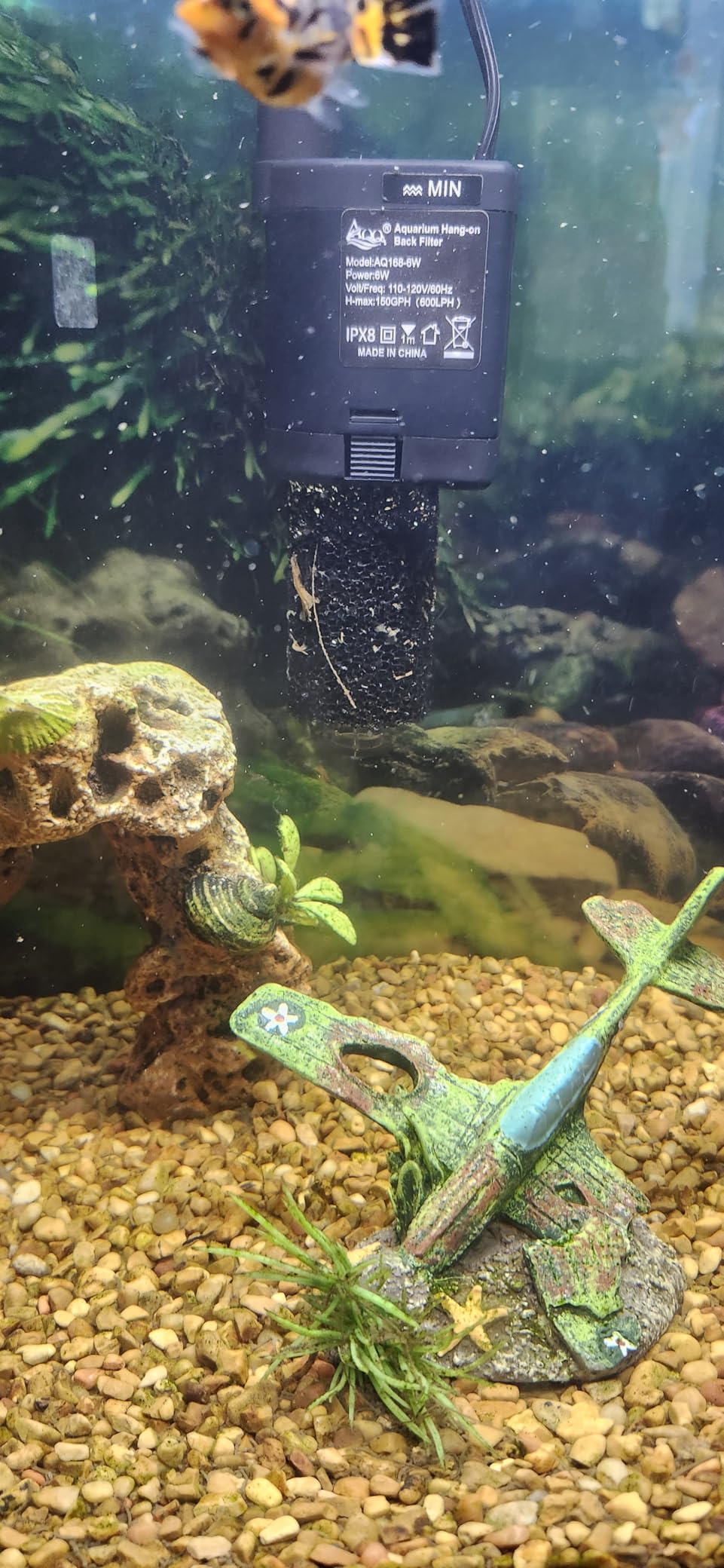 AQQA Quiet 20-30 Gallon Fish Tank Filters - Auto Start Hang on Back Aquarium Filter, 6W/ 8W Adjustable Flow, Deodorization Decontamination Filter System AQ168 (6W 158GPH) customer photo 1