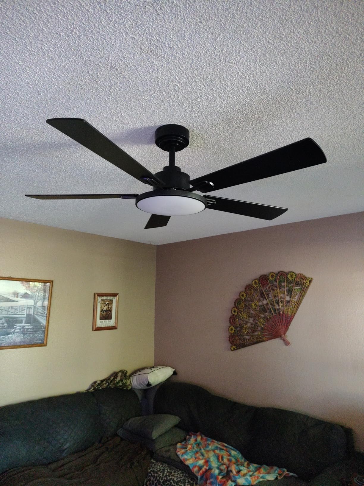 Amico 52 Inch Smart Ceiling Fan with Lights, Remote/App/Alexa/Google Control, WiFi Modern Downrod Mount Ceiling Fan, Reversible DC Motor, 6 Speeds, 3CCT, Dimmable, Quiet for Bedroom/Living Room, Black customer photo 1