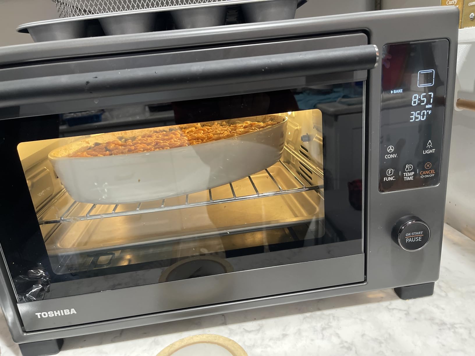 TOSHIBA 10-in-1 Convection Toaster Oven, 6-Slice Countertop Oven, 1500W with Toast, Bake, Broil, Rotisserie & Pizza Functions, LCD Knob Controls, 6 Accessories, Stainless Steel customer photo 2