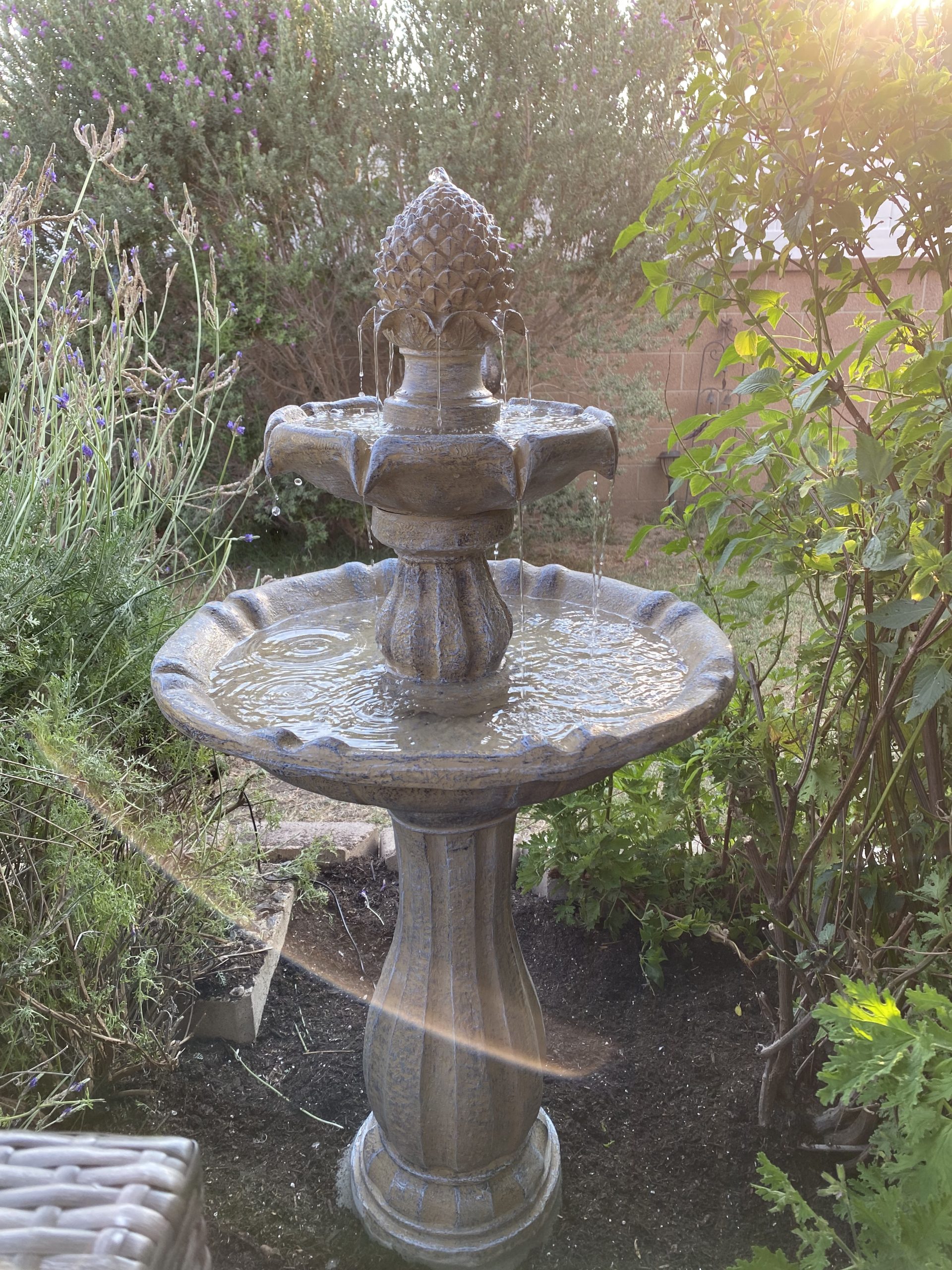 Sunnydaze Pineapple 46-Inch 2-Tier Outdoor Solar Fountain - Decorative Water Fountain with Pump for Garden, Patio, Yard or Balcony - Earth Finish customer photo 1