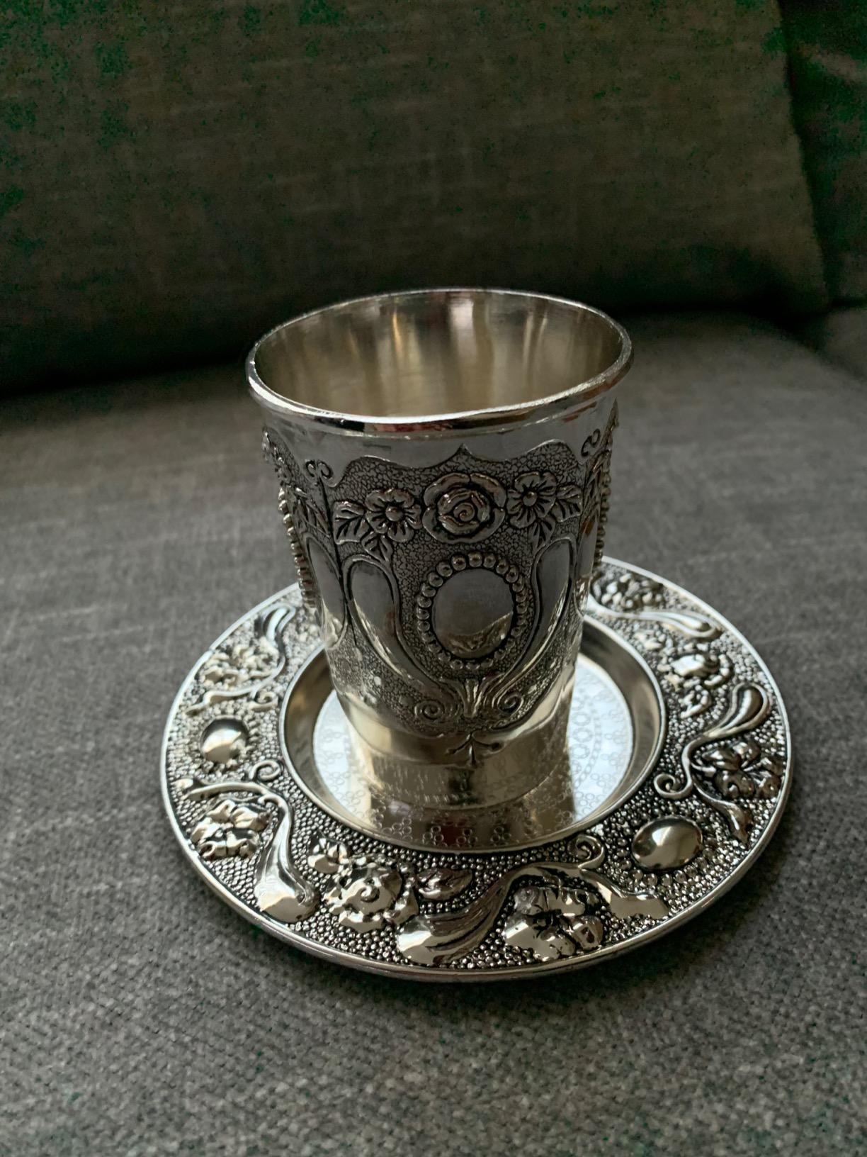 Ner Mitzvah Kiddush Cup and Tray - Premium Quality Nickel Plated Wine Cup - For Shabbat and Havdalah - Judaica Shabbos and Holiday Gift customer photo 1