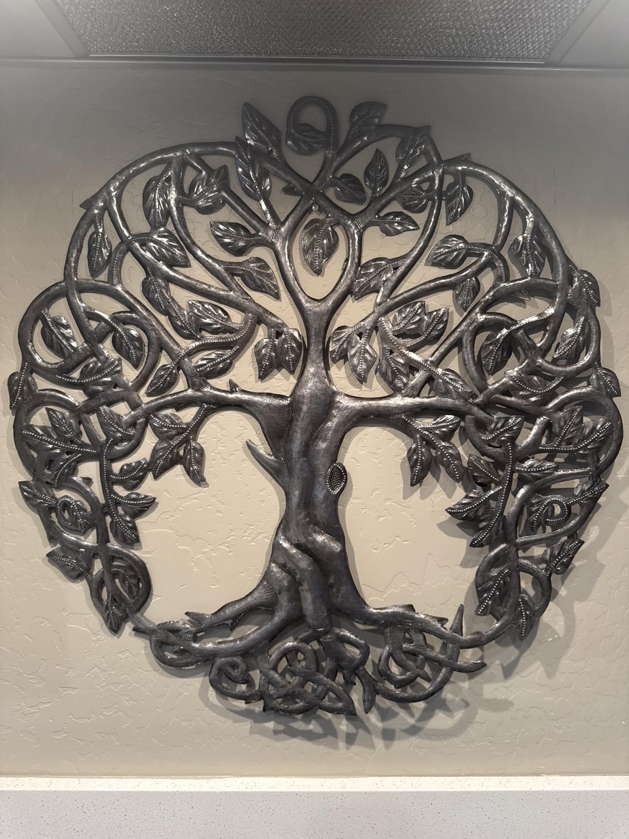 Tree of Life Metal Wall Art, Contemporary Iron Artwork Decor, Celtic Family Trees, 23 In. x 23 In. Round Modern Plaque, Handmade in Haiti, Fair Trade Certified customer photo 2