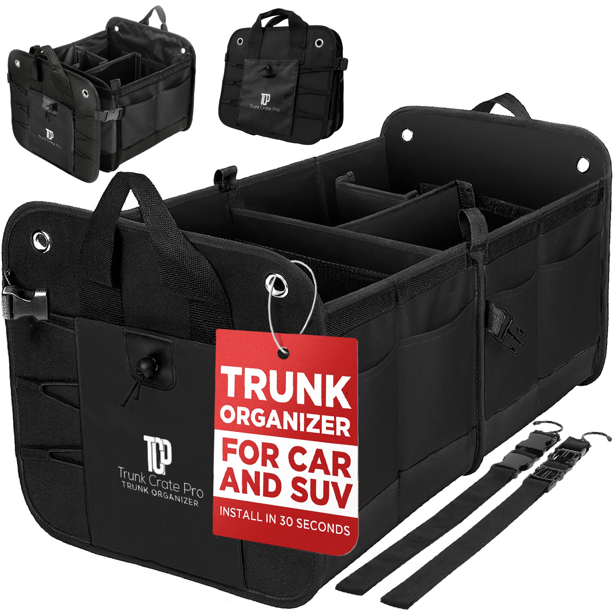 TRUNKCRATEPRO Trunk Organizer For Car, Suv, Truck | Premium Adjustable Multi Compartments Collapsible Car Trunk Organizer With Securing Straps & Non-Slip Bottom (Large Size, Black) customer photo 1