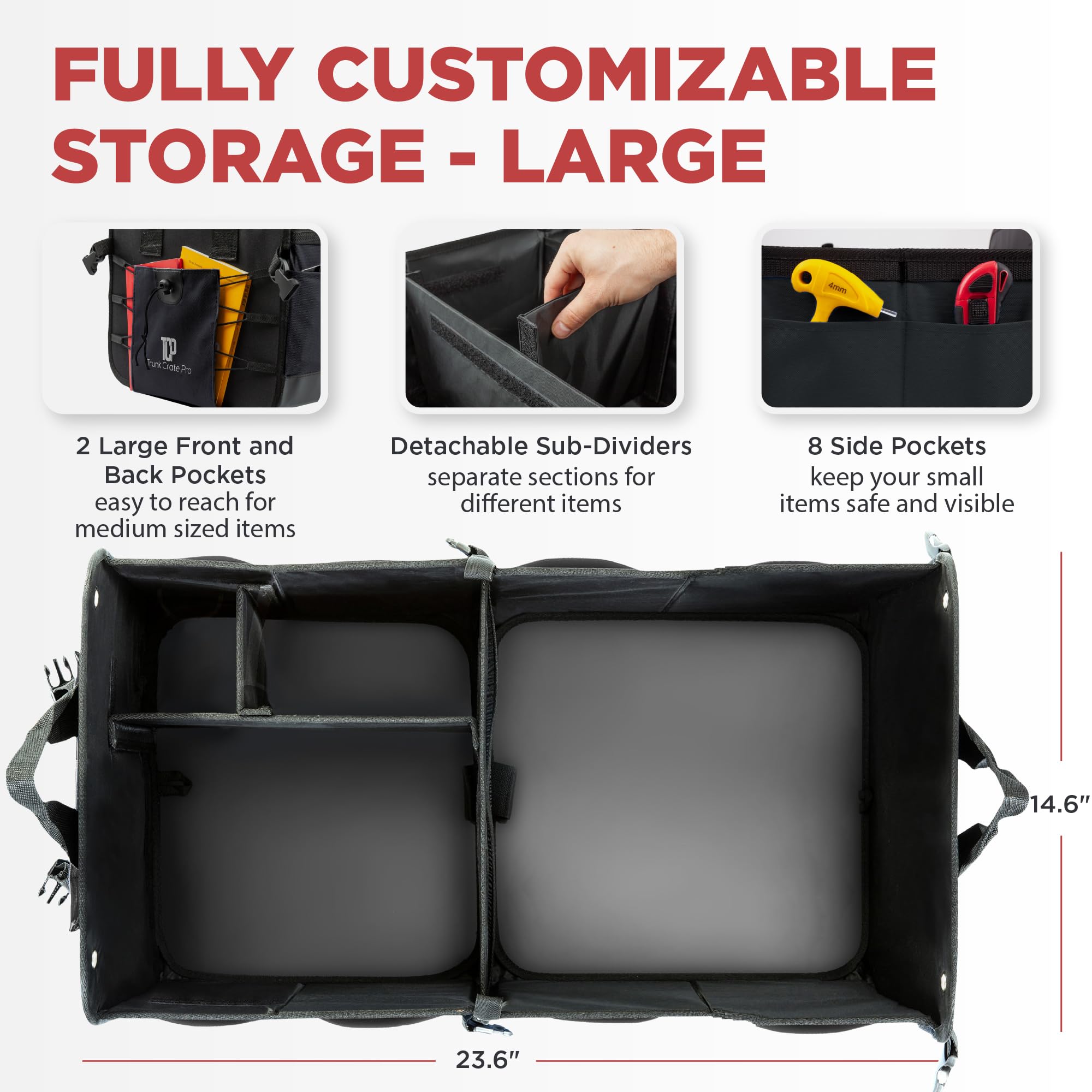 TRUNKCRATEPRO Trunk Organizer For Car, Suv, Truck | Premium Adjustable Multi Compartments Collapsible Car Trunk Organizer With Securing Straps & Non-Slip Bottom (Large Size, Black) customer photo 2