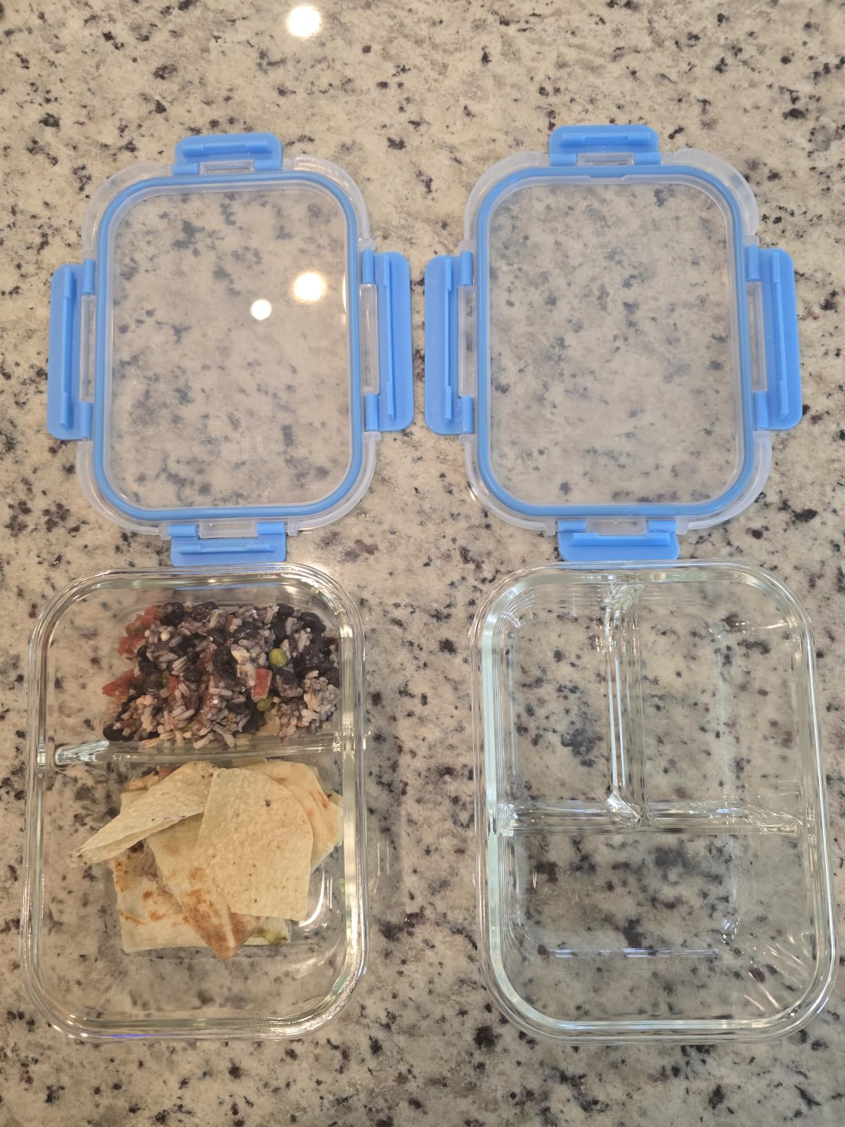Glass Meal Prep Containers 2 and 3 Compartments, Leak-Proof, 32 oz, 4 Pack | Food Storage Bento Box, Lunch Containers Set, Snack Boxes, Portion Control, Dishwasher Oven Freezer Safe, Airtight Lids Blue customer photo 1