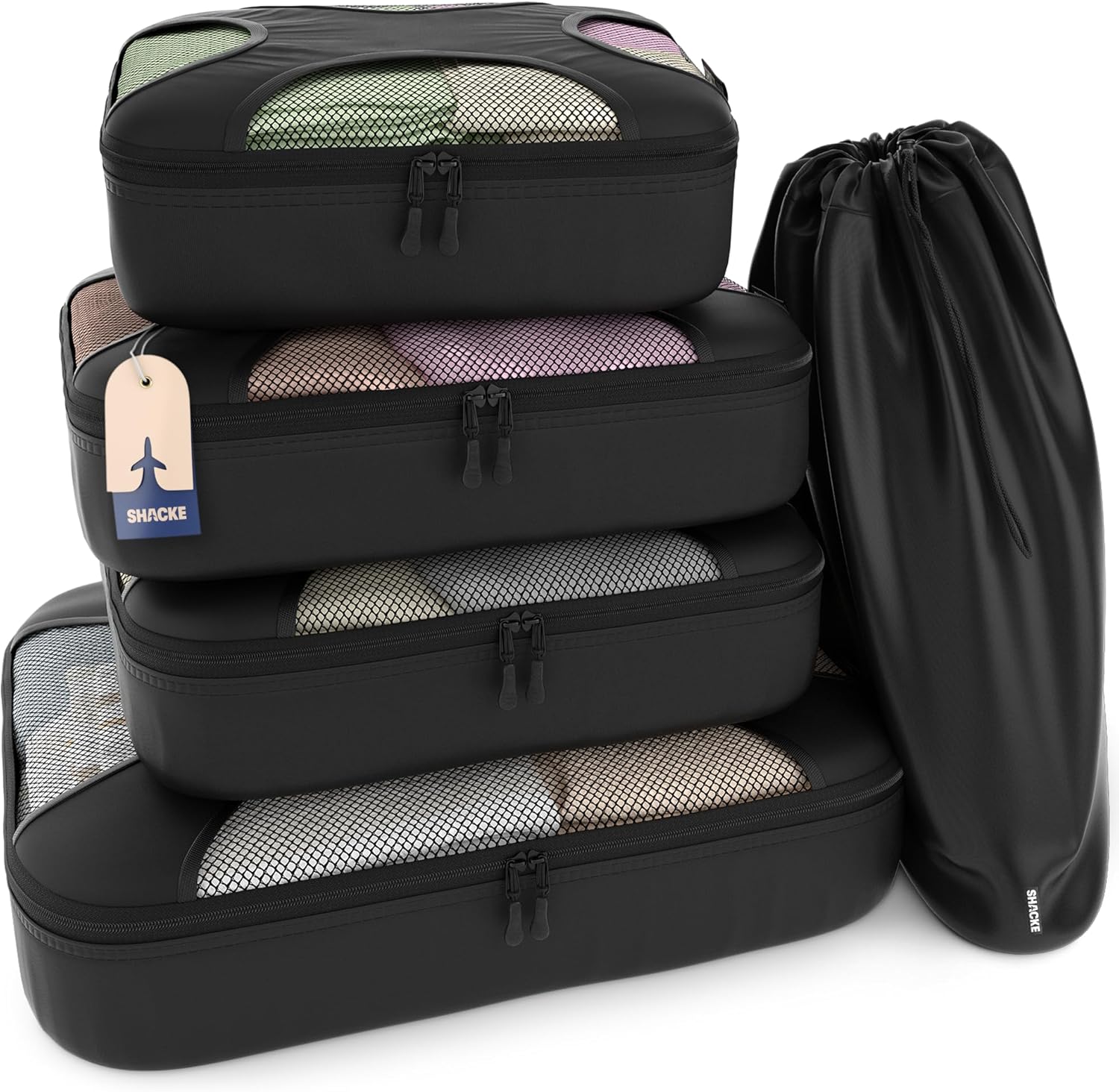 Shacke 5 Set Packing Cubes for Travel - Luggage Organizer & Suitcase Bags with Laundry Bag, Carry On Packing Organizer (Pure Black) customer photo 1