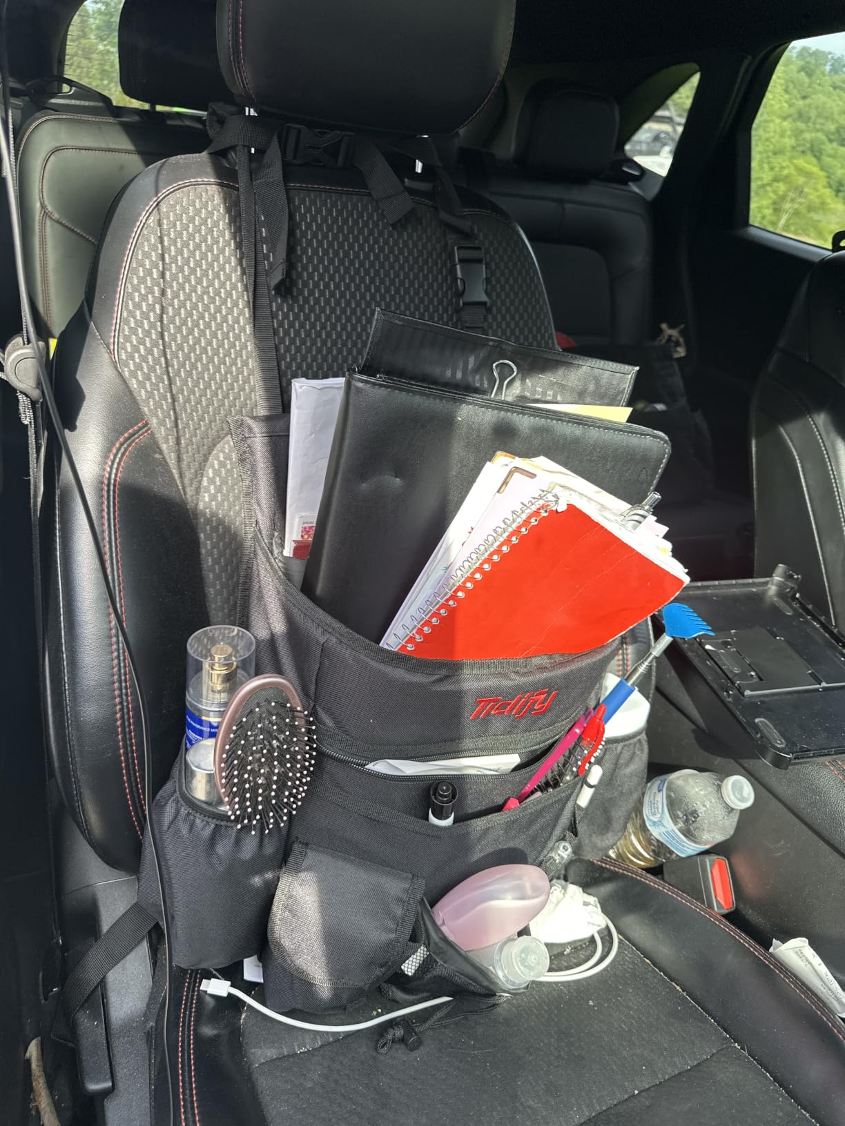 Tidify Car Front Seat Organizer [2025 UPDATED] with Dedicated Tablet and Laptop Storage Stabilizing Side Straps Soft Adjustable Shoulder Strap and Hardened Buckles Your Office Away from Office. customer photo 1