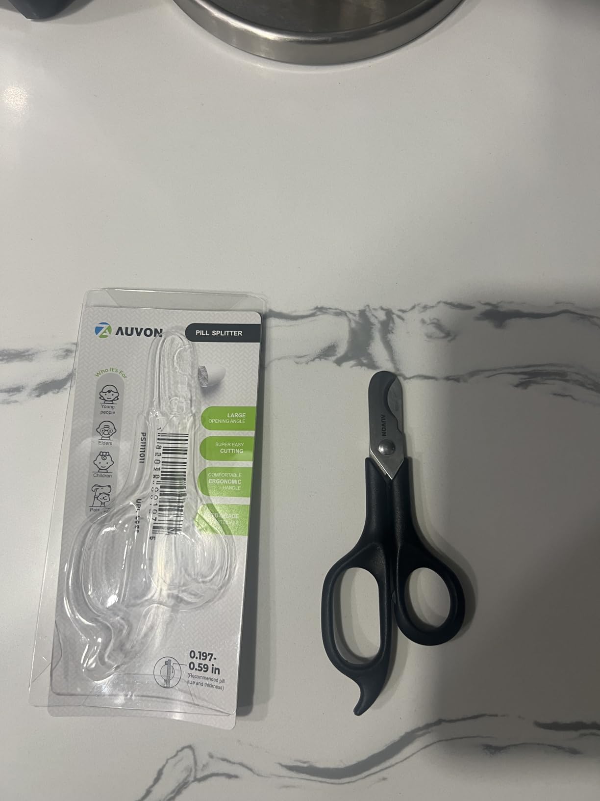 AUVON Scissors-Shaped Pill Cutter, Sharp Blade Pill Splitter for Easily Dividing Most 5-15mm Vitamins, Tablets and Medications in Half customer photo 1