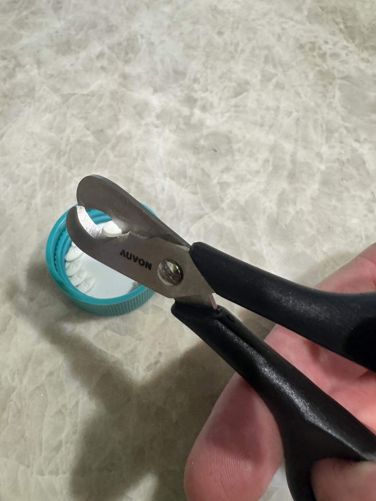 AUVON Scissors-Shaped Pill Cutter, Sharp Blade Pill Splitter for Easily Dividing Most 5-15mm Vitamins, Tablets and Medications in Half customer photo 2
