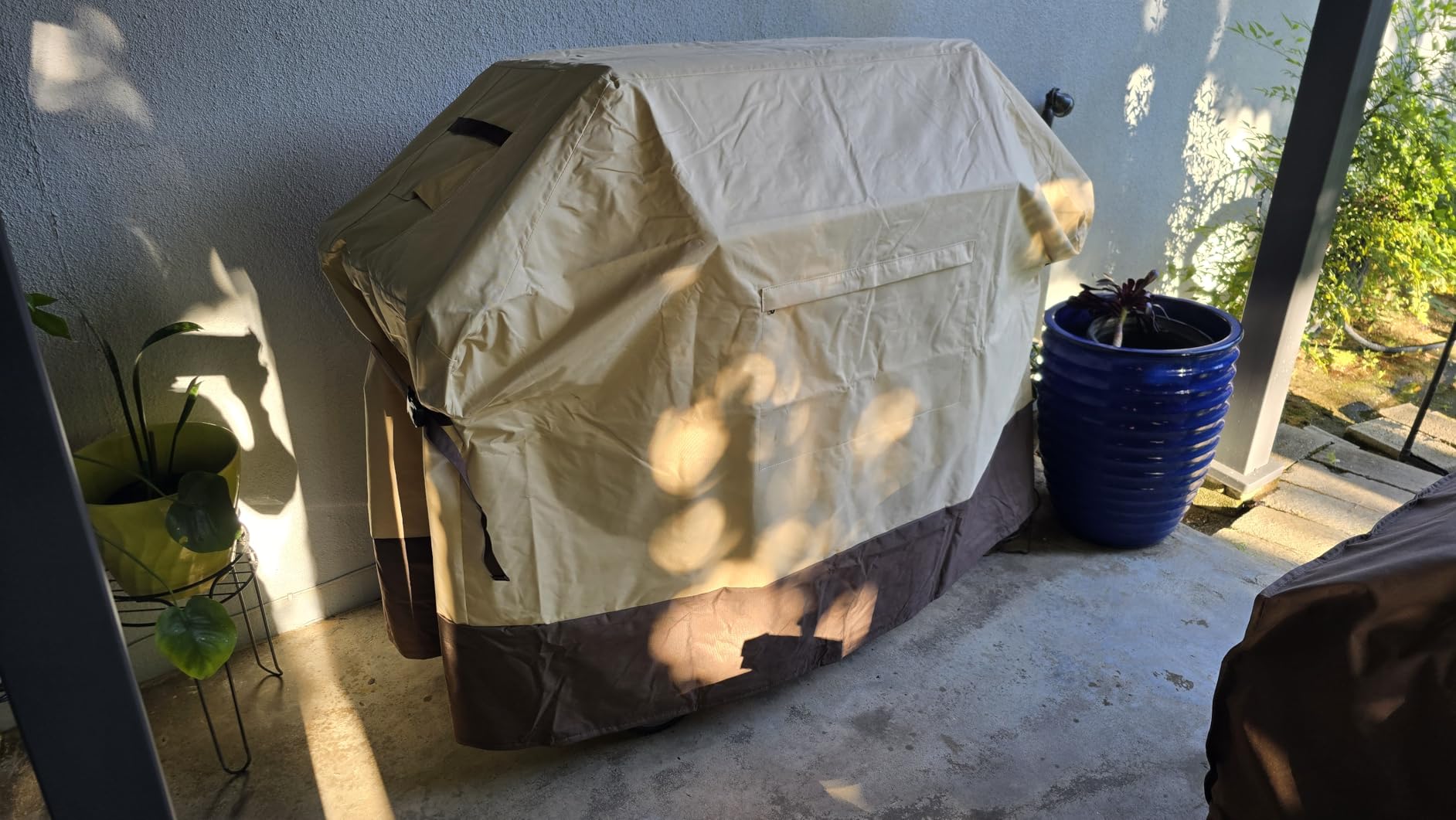 Vailge Grill Cover for Outdoor Grill, 58-inch Waterproof BBQ Cover, 600D Heavy Duty Gas Grill Cover, UV & Dust & Rip & Fading Resistant, Suitable for Weber, Brinkmann, Char Broil Grills and More, Beige customer photo 1