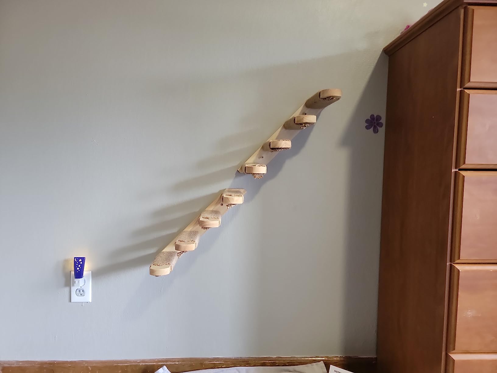 FUKUMARU Cat Climbing Shelf Wall Mounted, Small | Four Step Cat Stair, Natural Jute Scratching, Solid Rubber Wood, Kitten Shelves Furniture customer photo 2