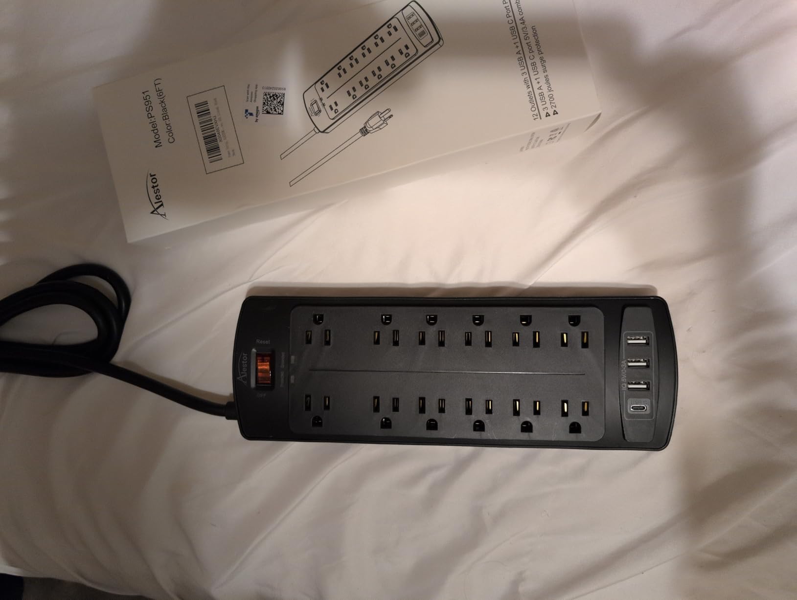 ALESTOR 6 Ft Surge Protector Power Strip with 12 Outlets and 4 USB Ports customer photo 2