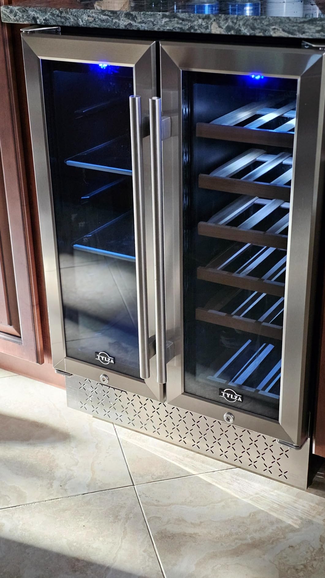 Tylza Wine and Beverage Refrigerator, 24 Inch Dual Zone Wine Fridge, Holds 18 Bottles and 88 Count, French Doors, Lock, Under-counter or Freestanding Wine Cooler, Beverage Fridge with Tempered Glass customer photo 1
