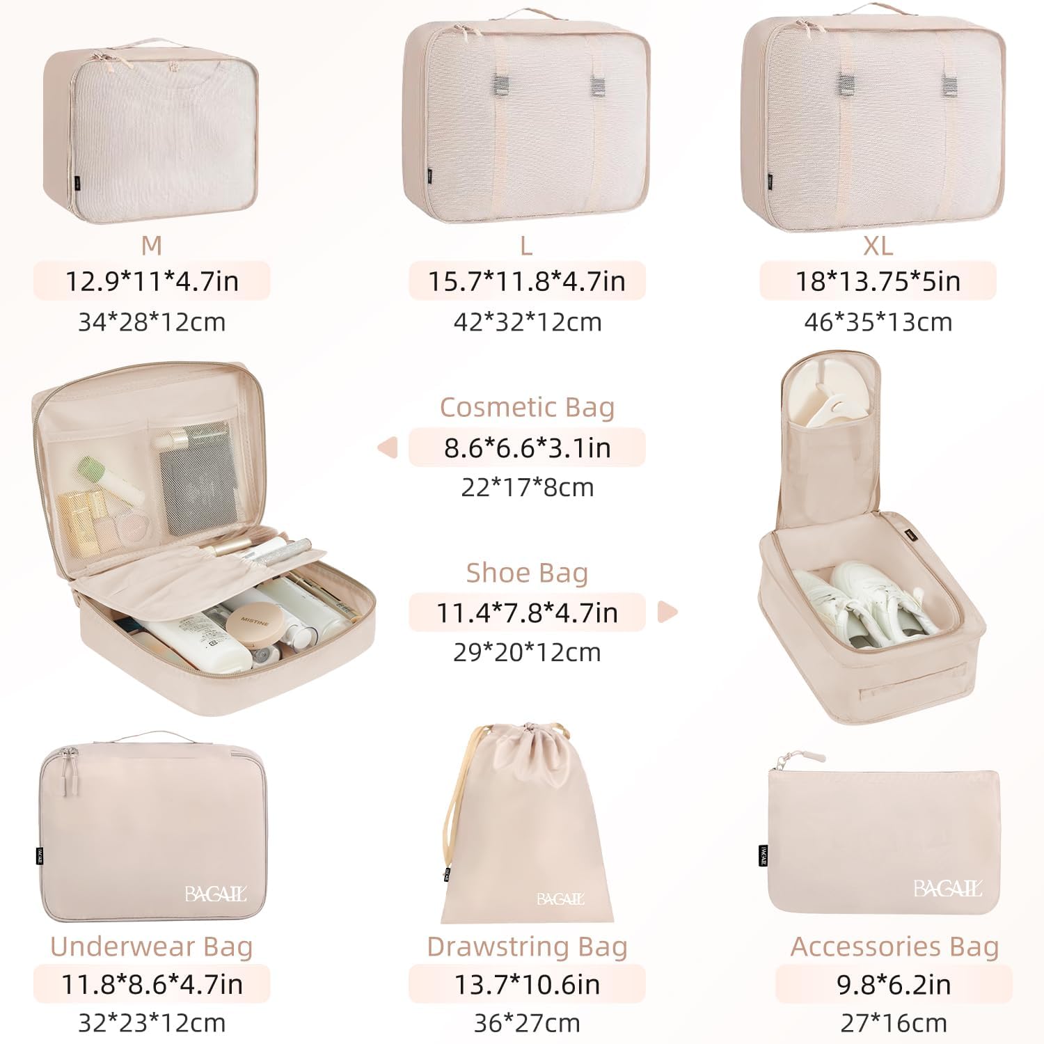 BAGAIL 8 Set Packing Cubes Luggage Packing Organizers for Travel Accessories - Cream customer photo 2