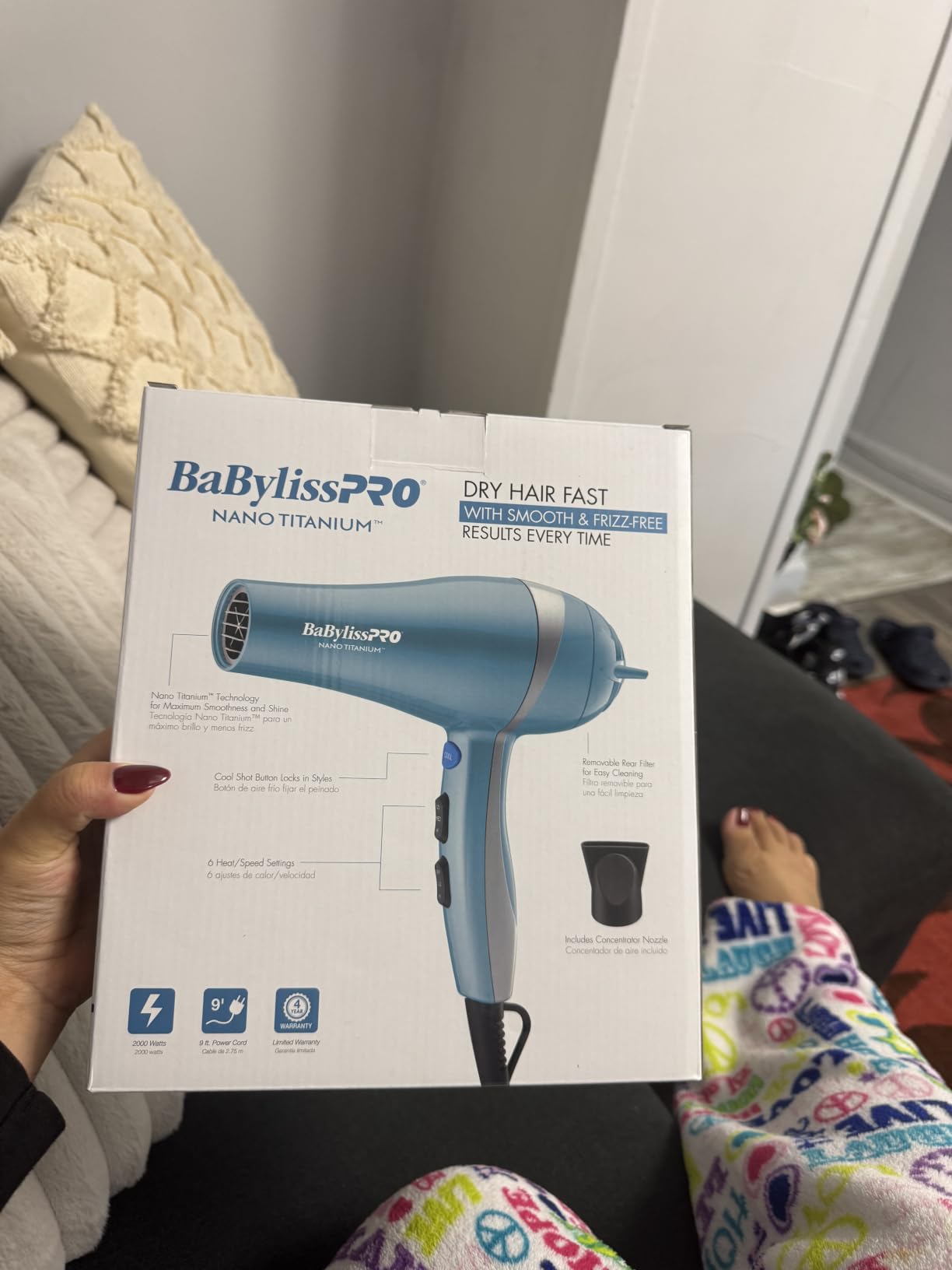 BaBylissPRO Nano Titanium 2000-Watt Blow Dryer with Concentrator Nozzle, Professional Grade Ionic Corded Styling Tool for Hair customer photo 1