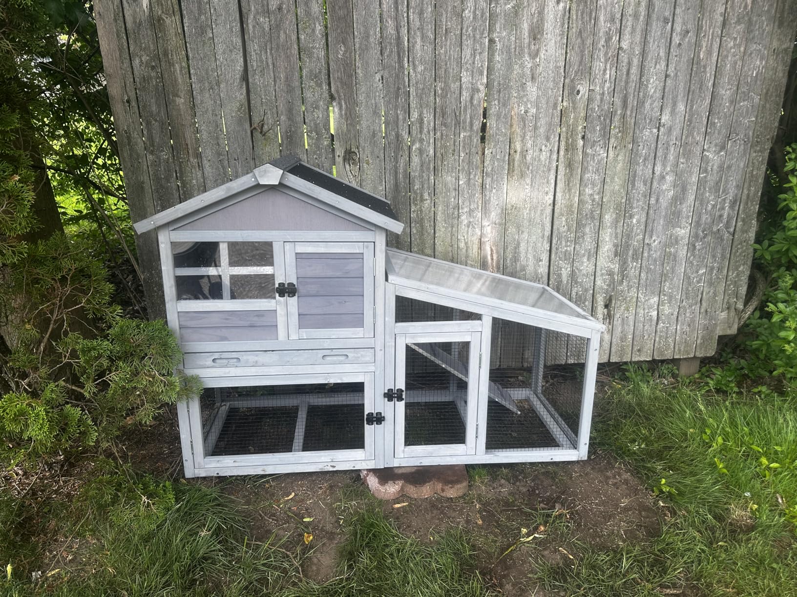 GUTINNEEN Rabbit Hutch for Outdoor Indoor Use, Bunny Cage with PVC Layer and Bottom Wire Netting, Wooden Chicken Coop Rabbit House with UV Roof, Leakproof Tray, Run customer photo 1
