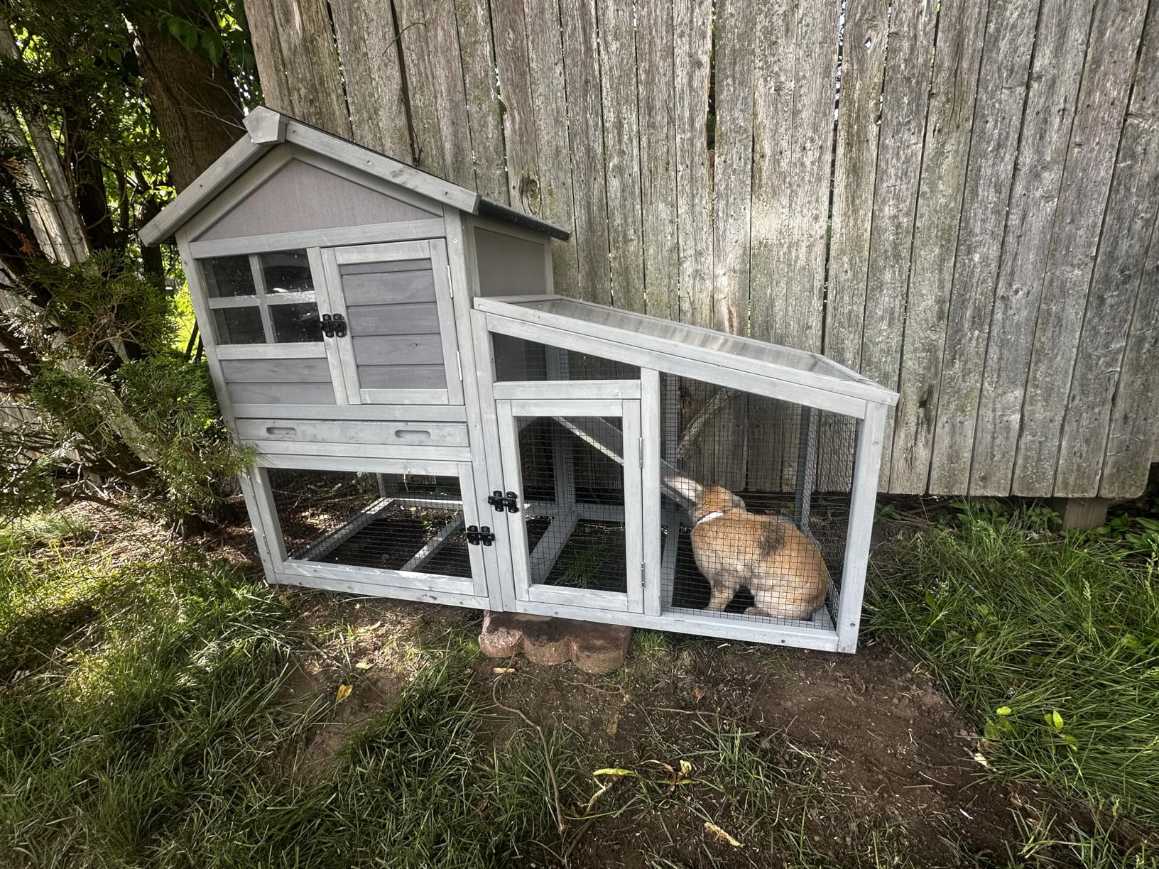 GUTINNEEN Rabbit Hutch for Outdoor Indoor Use, Bunny Cage with PVC Layer and Bottom Wire Netting, Wooden Chicken Coop Rabbit House with UV Roof, Leakproof Tray, Run customer photo 2