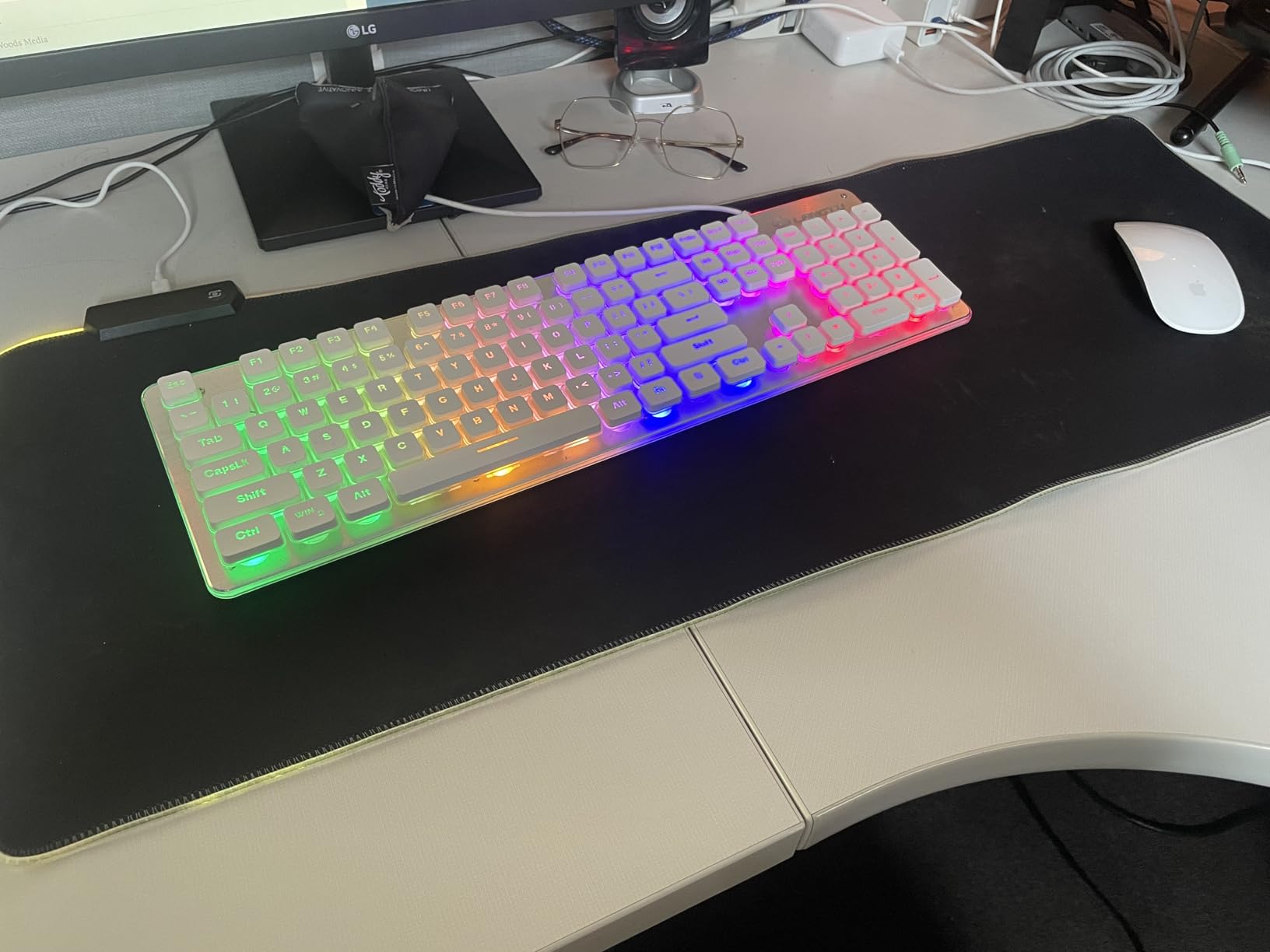 Large RGB Gaming Mouse Pad -15 Light Modes Touch Control Extended Soft Computer Keyboard Mat Non-Slip Rubber Base for Gamer Esports Pros 31.5X11.8(RGB) customer photo 2