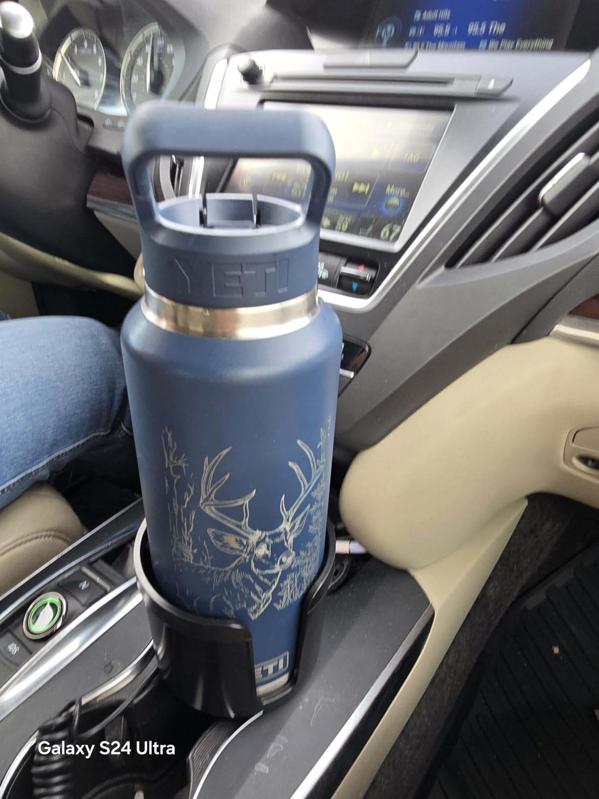Upgraded Car Cup Holder Expander Adapter with Offset Adjustable Base, Compatible with Yeti 14/24/36/46oz Ramblers, Hydro Flasks 32/40oz, Other Large Bottles Mugs in 3.5