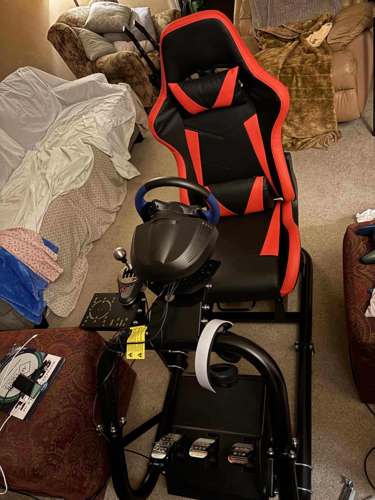 Marada Racing Simulator Cockpit with Red Seat Fit for 12Nm Direct Drive | cockpit fit for Logitech/Thrustmaster/Moza/Fanatec adjustable angular spacing for sim rig wheel pedal handbrake not Included customer photo 1