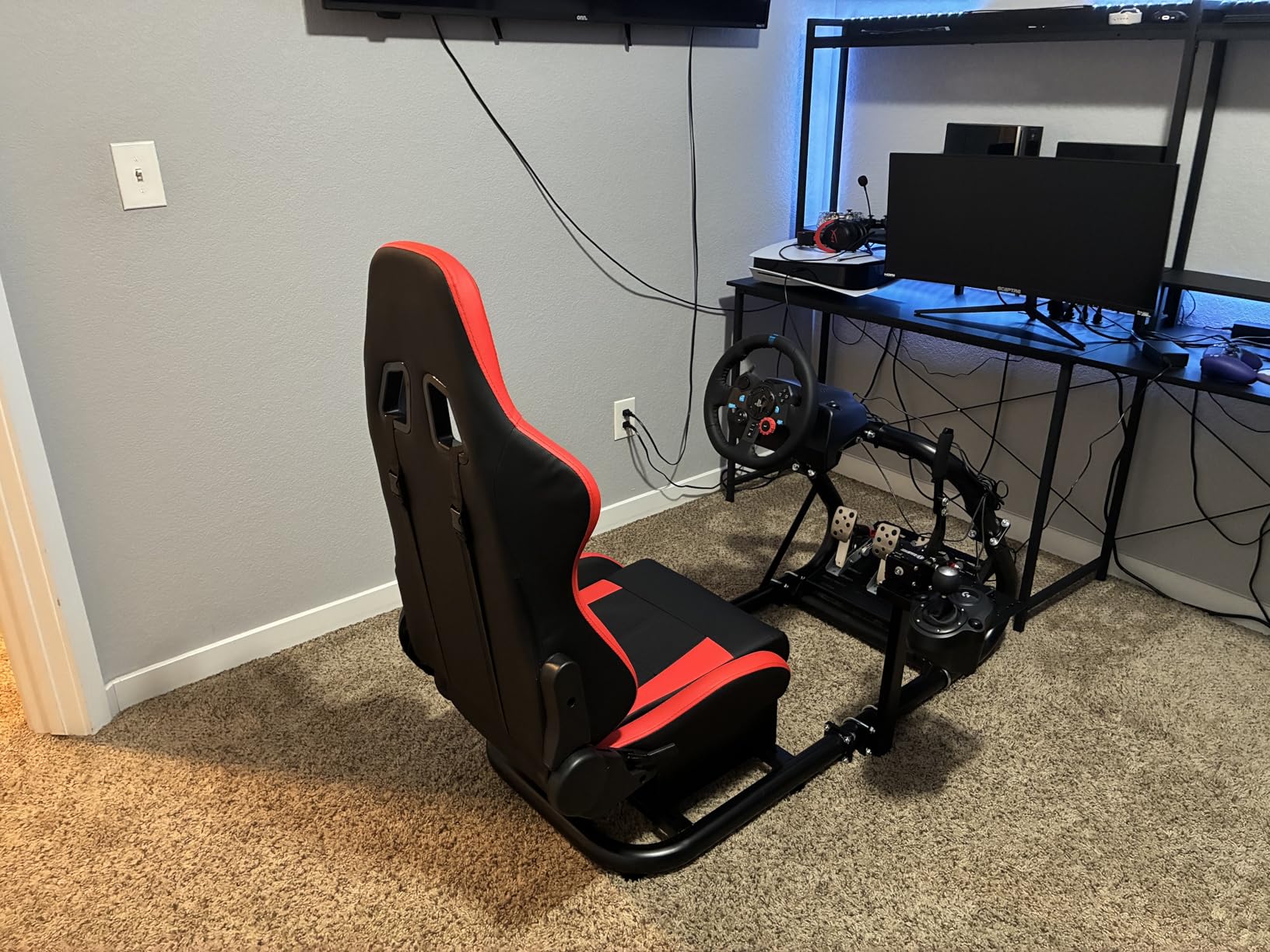 Marada Racing Simulator Cockpit with Red Seat Fit for 12Nm Direct Drive | cockpit fit for Logitech/Thrustmaster/Moza/Fanatec adjustable angular spacing for sim rig wheel pedal handbrake not Included customer photo 2