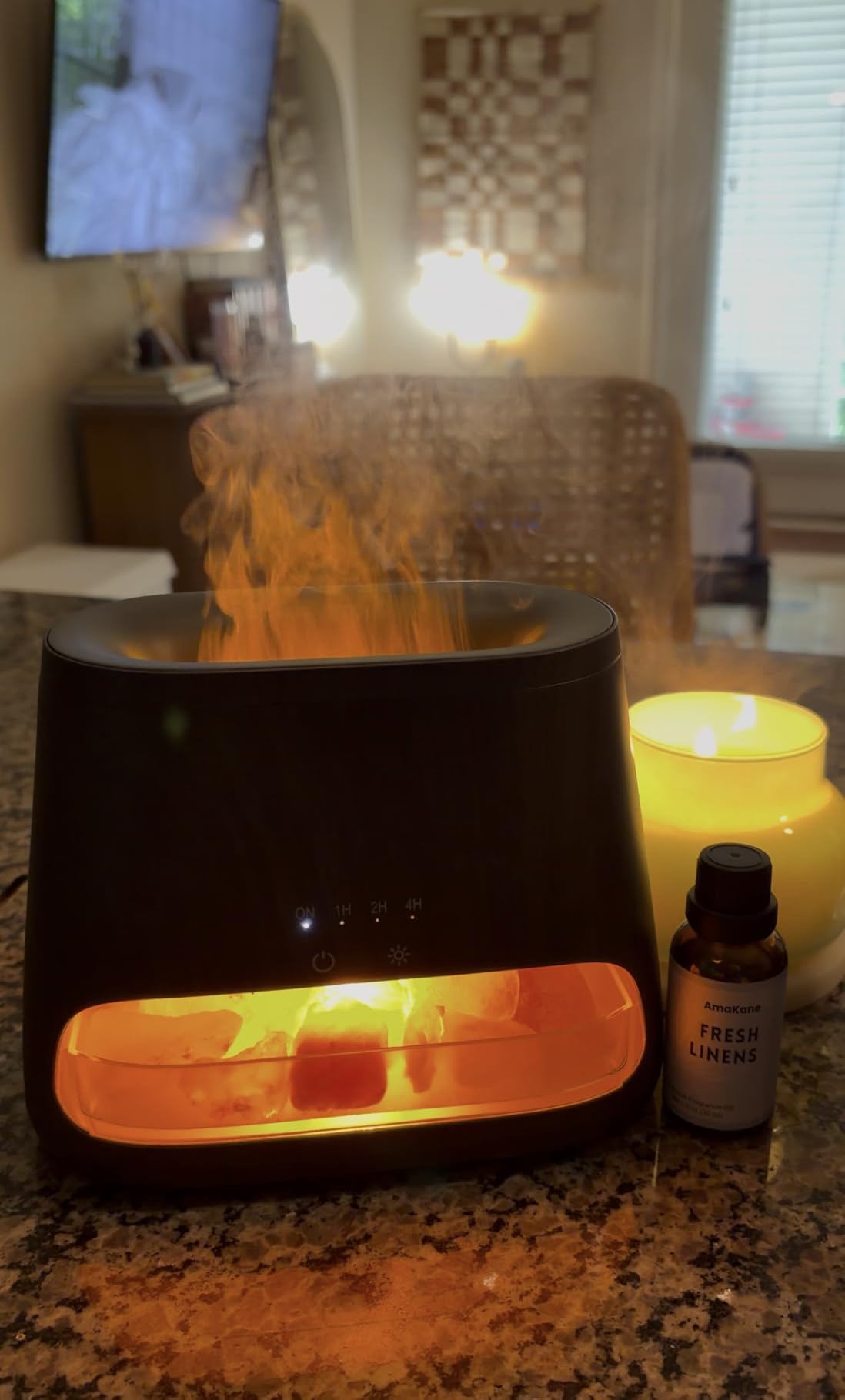 SALKING 2-in-1 Ultrasonic Essential Oil Diffuser & Himalayan Salt Lamp, Aromatherapy Diffuser Cool Mist Humidifier with Auto Off Function, 100% Pure Himalayan Pink Salt Rock, 150ml (Wooden Grain) customer photo 2