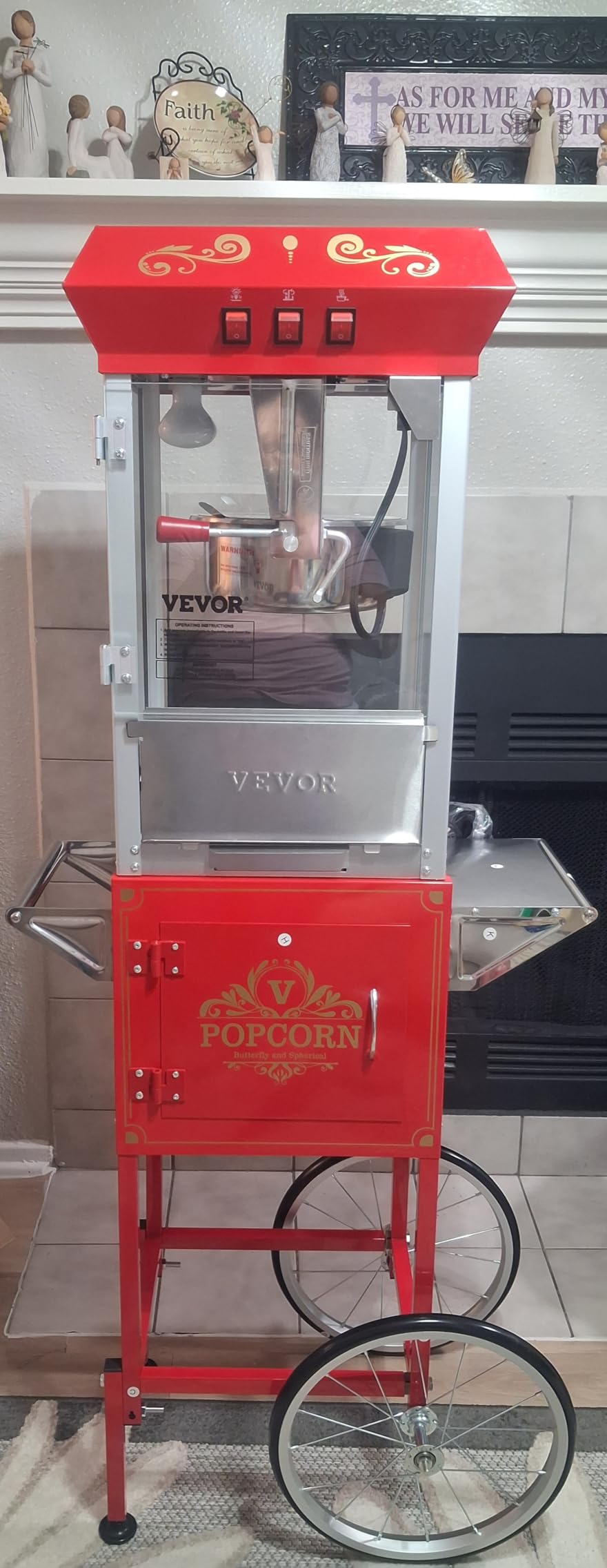 VEVOR Commercial Popcorn Machine, 8 Oz Kettle, 850 W Popcorn Maker on Wheels for 48 Cups per Batch, Theater Style Popper with 3-Switch Control Steel Frame Tempered Glass Doors Cart 1 Scoop 2 Spoons | 850W Theater Style Popper, On Wheels, 48 Cups per Batch, 3-Switch Control, Tempered Glass Doors customer photo 1