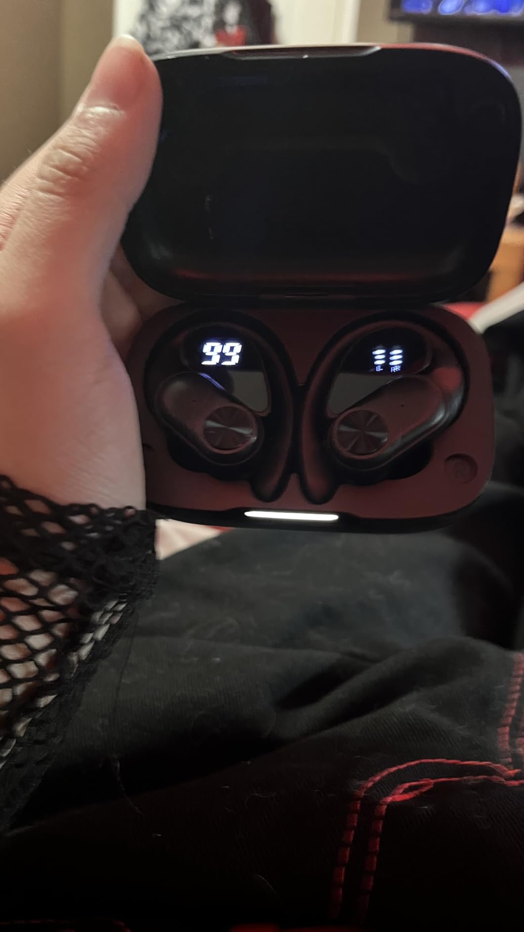 PocBuds Bluetooth Headphones Wireless Earbuds 80hrs Playtime Wireless Charging Case Digital Display Sports Ear Buds with Earhook Deep Bass IPX7 Waterproof Over-Ear Earphones for TV Phone Laptop Black customer photo 1
