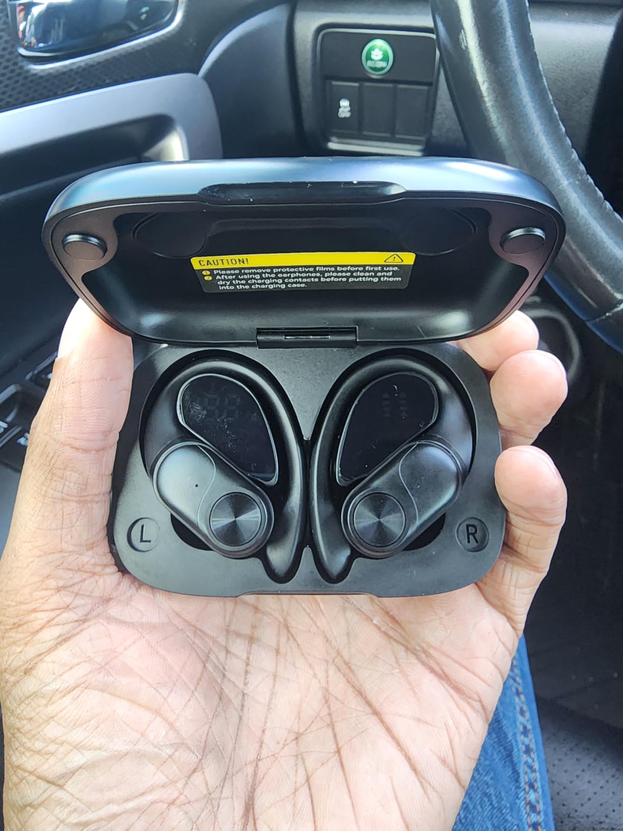 PocBuds Bluetooth Headphones Wireless Earbuds 80hrs Playtime Wireless Charging Case Digital Display Sports Ear Buds with Earhook Deep Bass IPX7 Waterproof Over-Ear Earphones for TV Phone Laptop Black customer photo 2