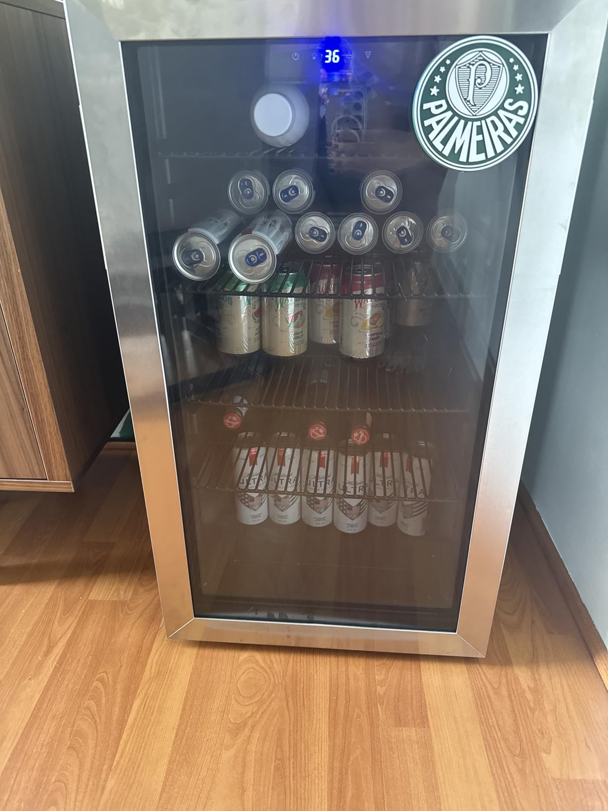 Icyglee Beverage Refrigerator Cooler, 126 Can Mini Fridge with Glass Door for Wine, Soda Beer, Beverage Cooler for Home, Bar, Office with Adjustable Removable Shelves, Black customer photo 2