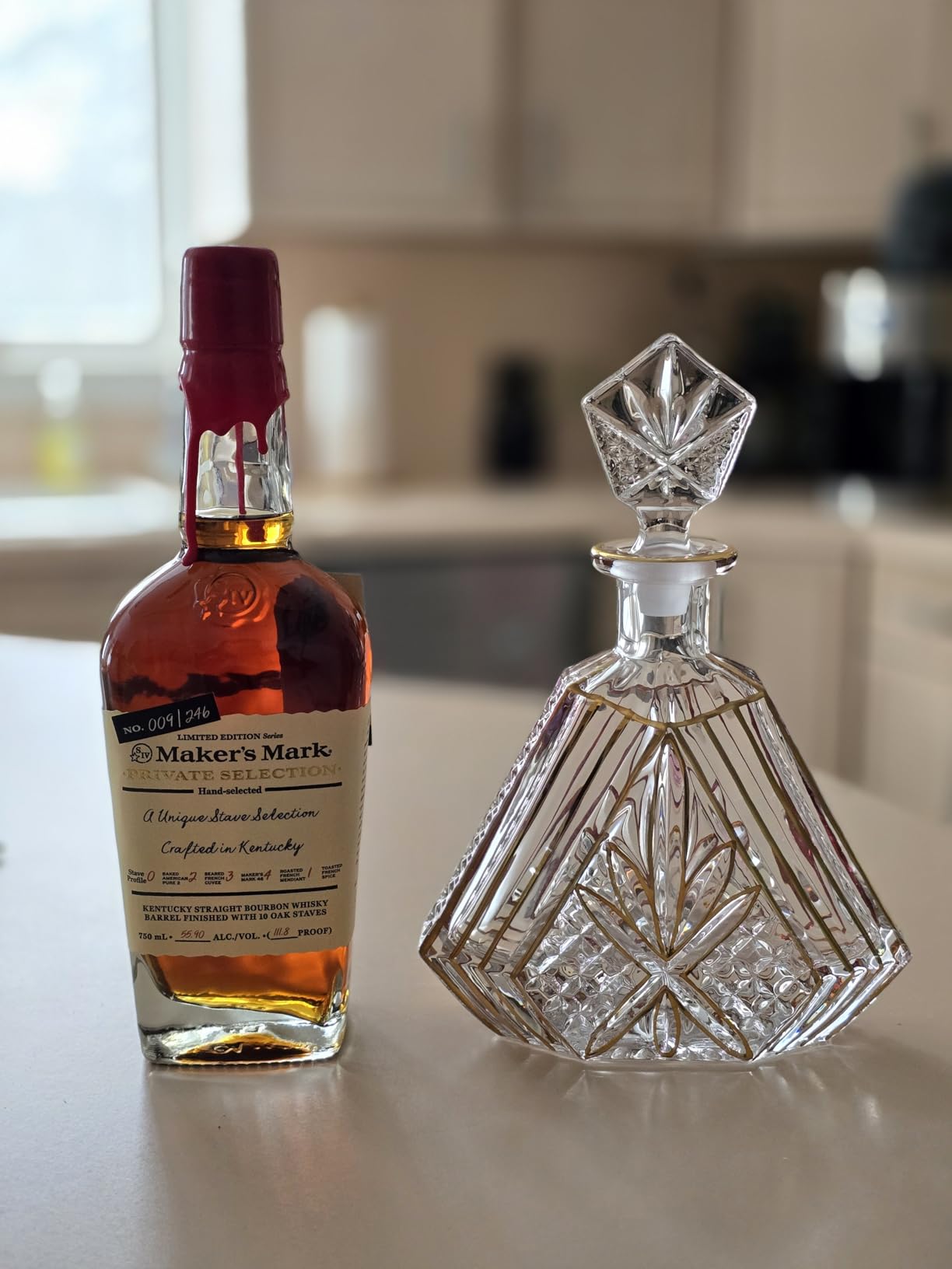 Hand-painted Gold Decanter Set for Men - Whiskey Decanter, Wine Aerator, and 2 Glasses, Liquor Bottles, Bourbon and Tequila Decanter, Crystal Decanter and 2 Old Fashioned Glass customer photo 2