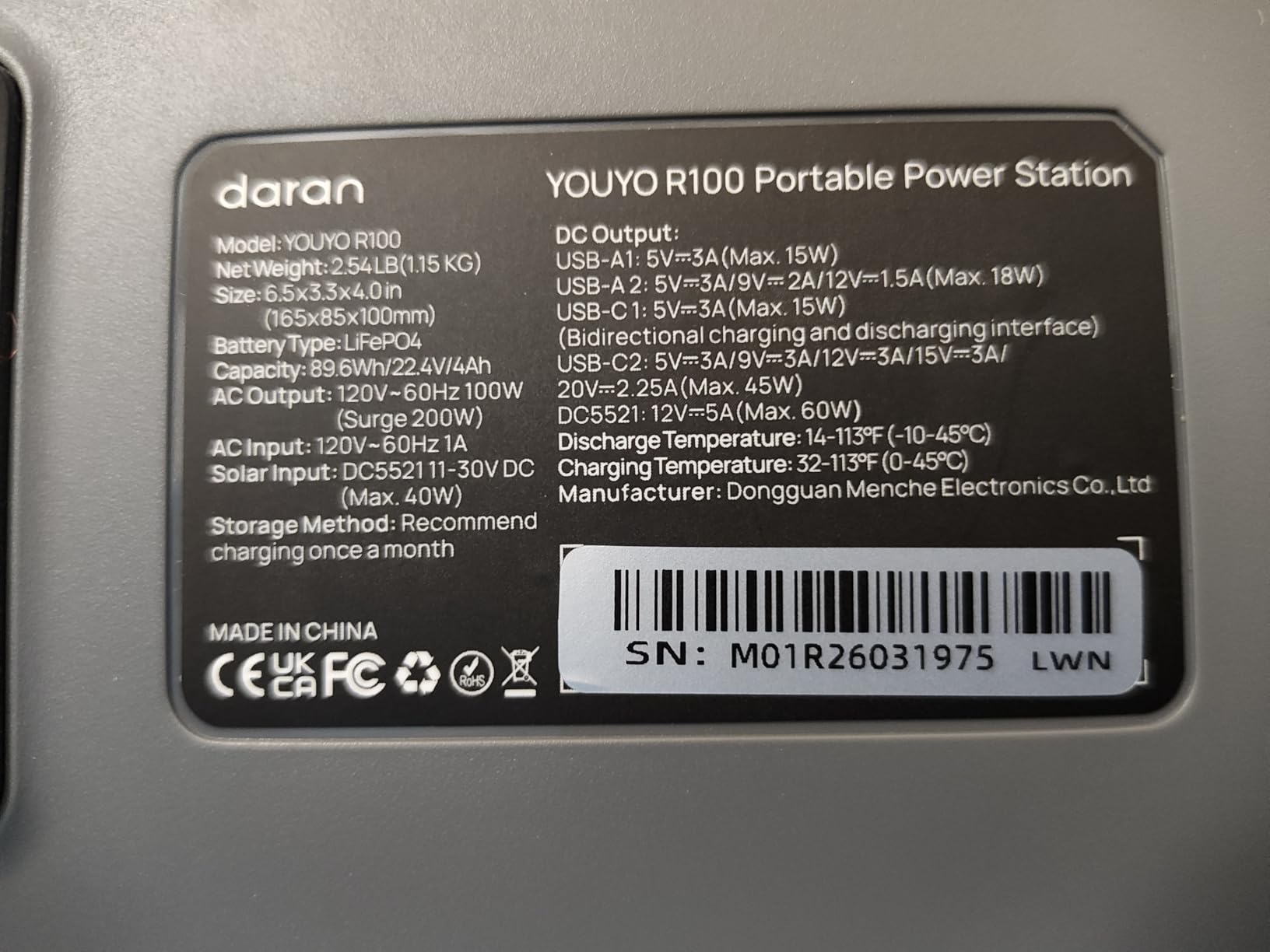 DARAN Portable Power Station 89.6Wh LiFePO4 Battery 100W(200W Peak) Solar Power Bank, Portable Charger Small Generator with AC Outlets & PD Fast Charging for Home/Laptop/Camping(Solar Panel Optional) customer photo 1