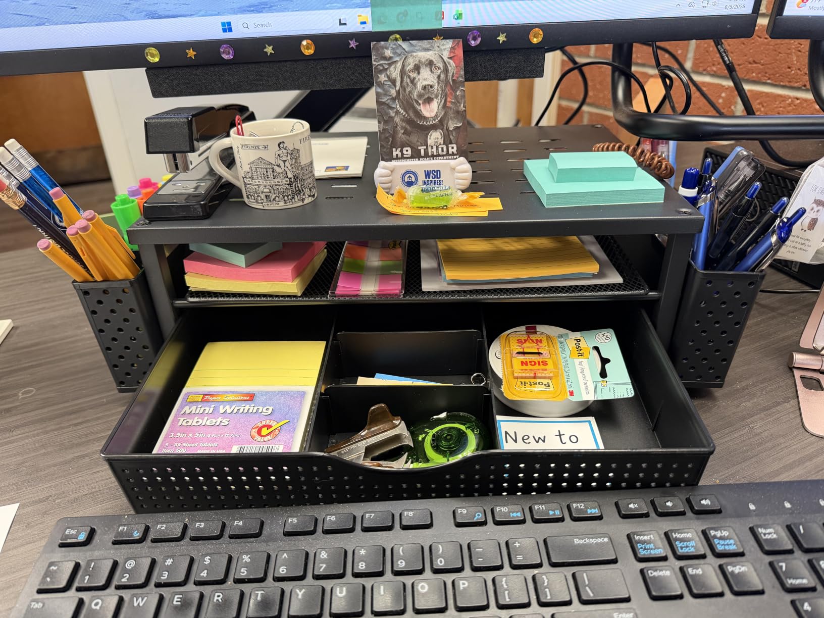 gianotter Desk Organizers and Accessories, Monitor Stand with Drawer and 2 Pen Holder, Desktop Organizer (Black) customer photo 1