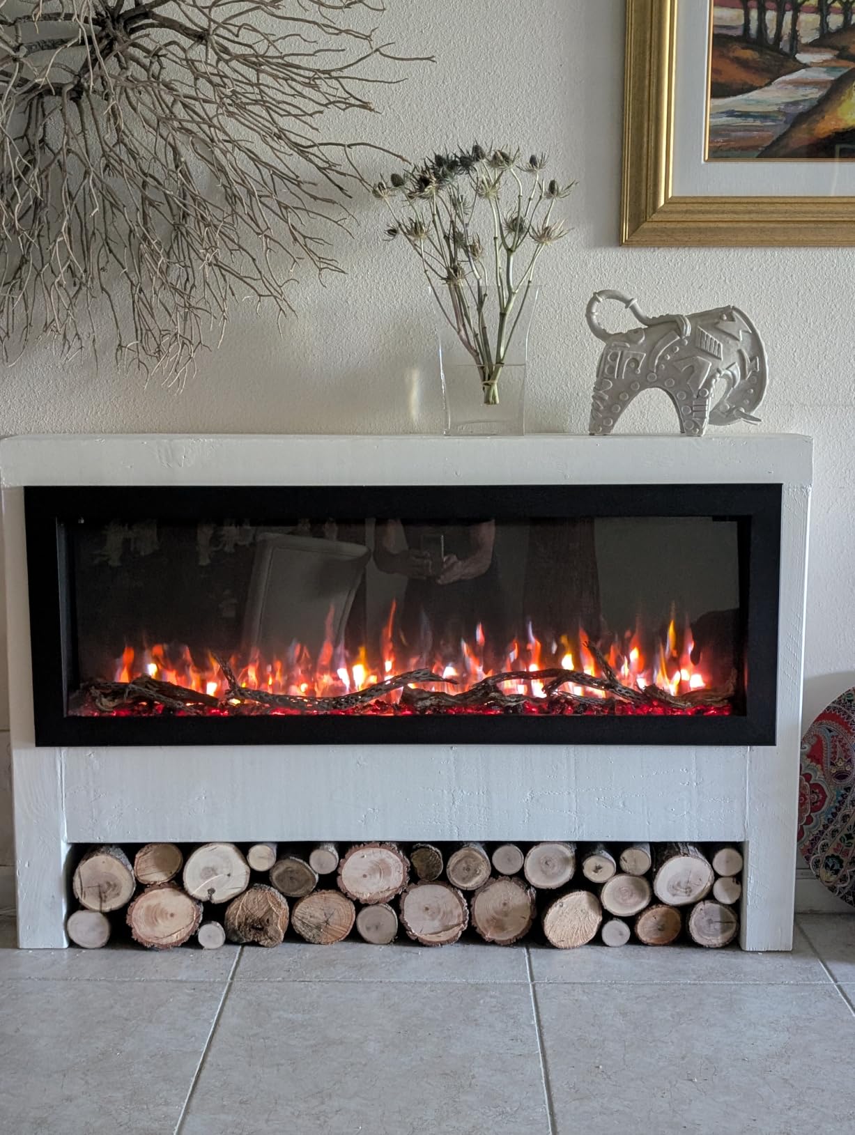 PuraFlame Bernice 60 Inch Smart Linear Electric Fireplace - Clean Hidden Vent Design, Flame with 9 Colors, Recessed in-Wall or Wall-Mount or Free Standing, Compatible with Alexa and Google Assistant customer photo 1
