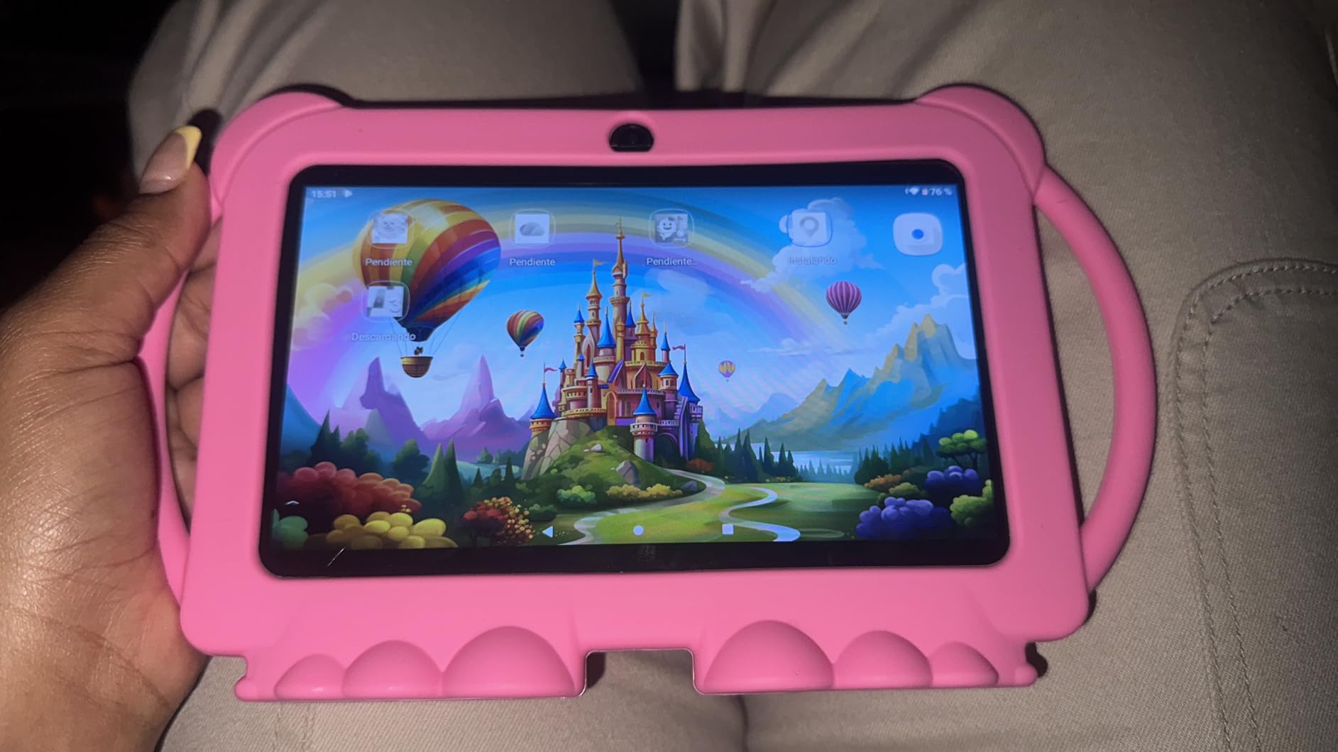PEICHENG Kids Tablet 7 inch Android 12.0 for Toddler, 4GB RAM 32GB ROM Bluetooth IPS Screen Parental Control Dual Camera Shockproof Case for Educational Games, (Blue) customer photo 2