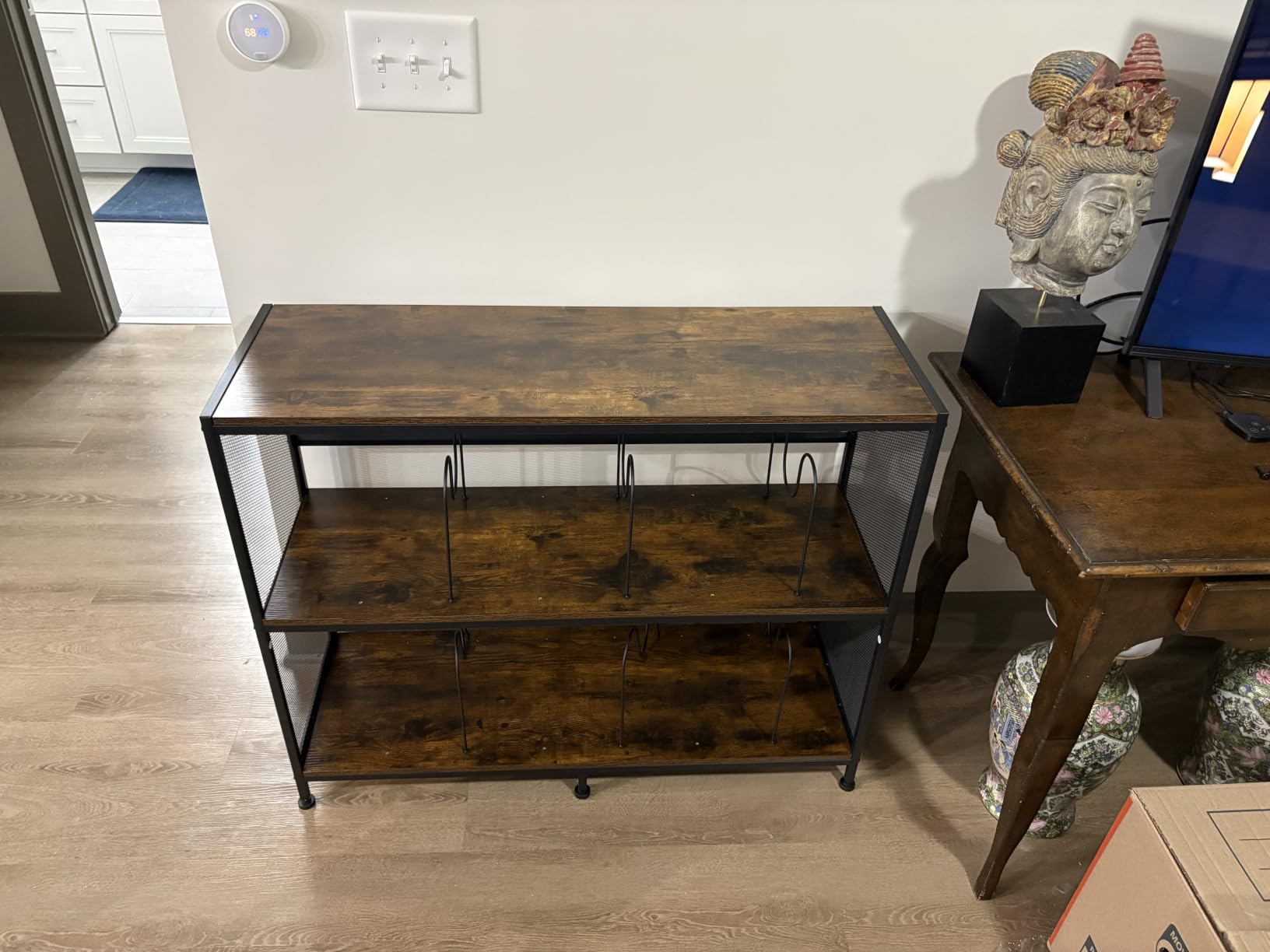 3-Tier Vinyl Record Storage: Vintage Player Table with Spacious Storage - Up to 450 Records, Turntable Stand with Adjustable Dividers, Extra Top Surface for Audio Equipment customer photo 1