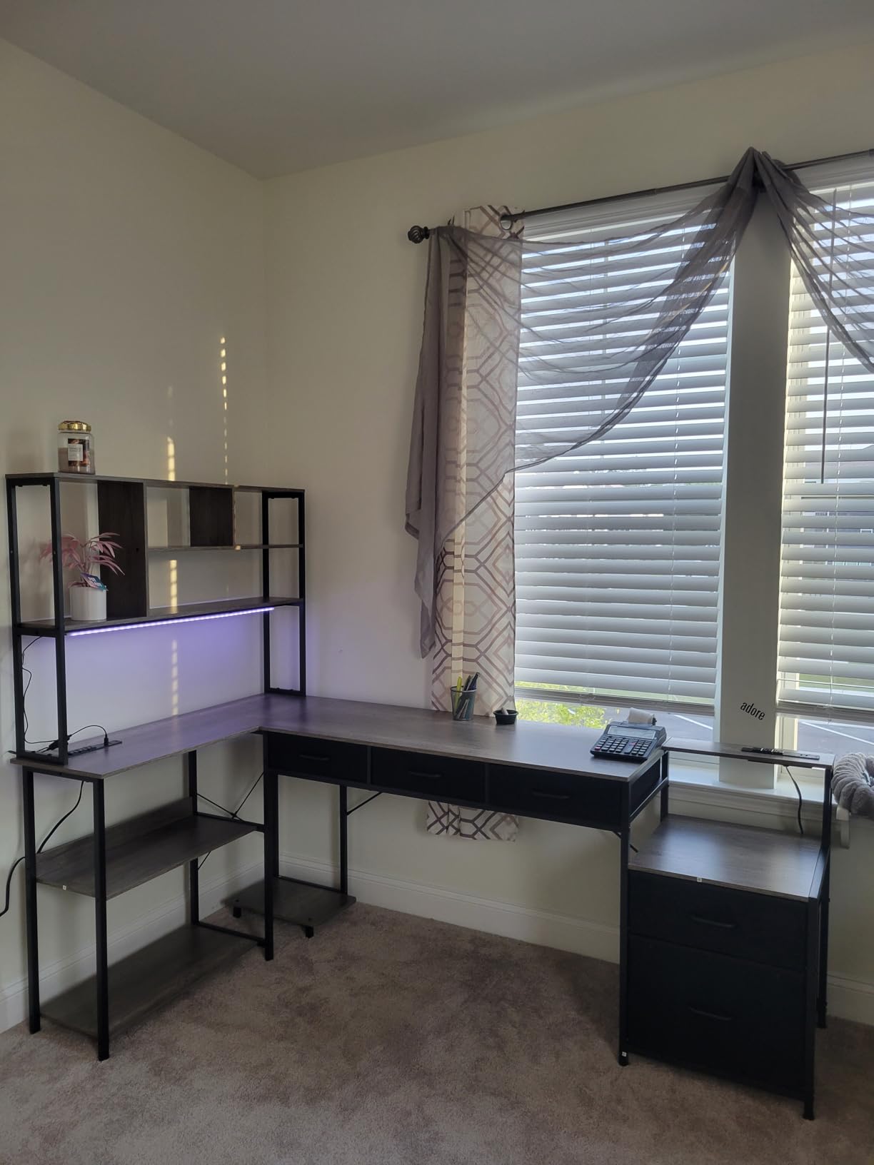 AODK 79 inch L Shaped Desk with 5 Drawers, Reversible L Shaped Gaming Desk with LED Light & 2 Power Outlets, Computer Desk with Storage Shelves for Home Office, Black customer photo 2