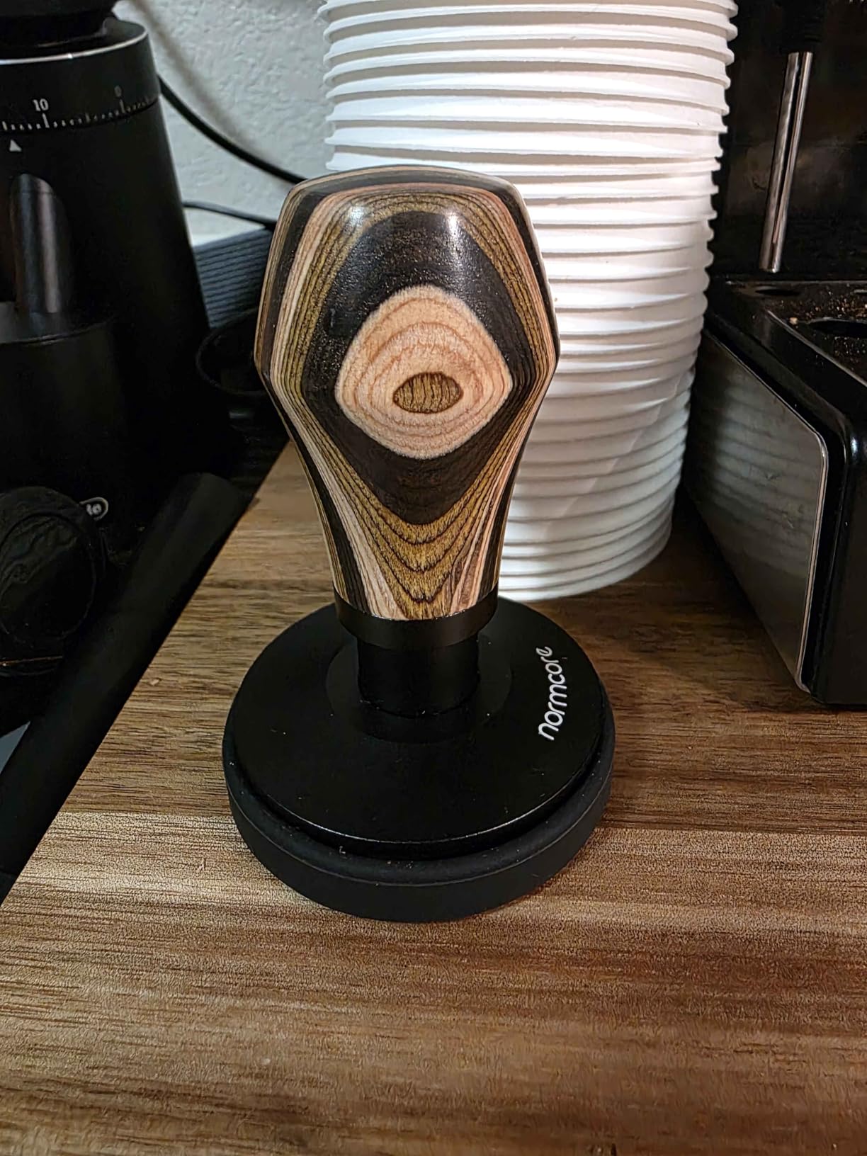 Normcore 58mm Espresso Coffee Tamper V4 - Spring Loaded Tamper With Titanium PVD Coating Flat Base -15lb / 25lb / 30lbs Replacement Springs, Genuine American Walnut Handle customer photo 1