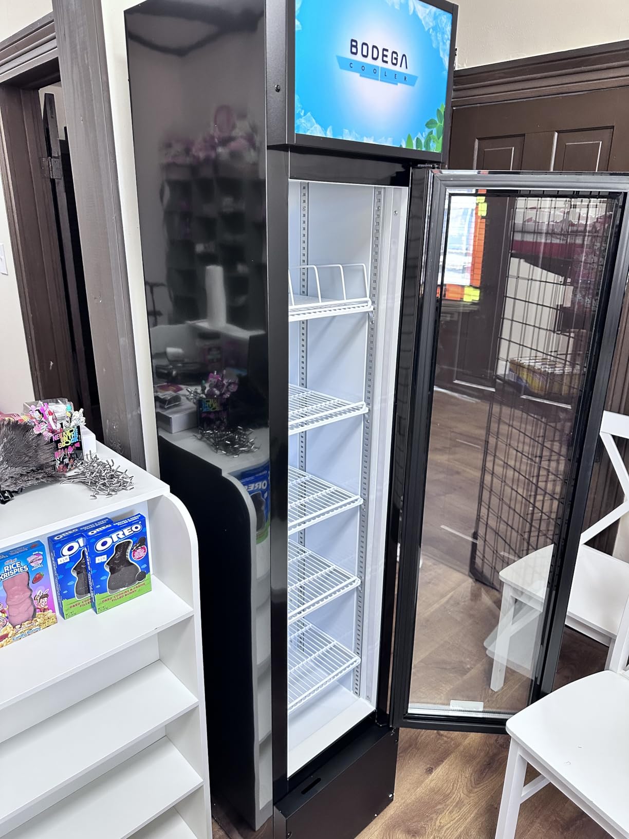 BODEGACOOLER Commercial Merchandiser Refrigerator, 27.02 Cu.Ft Double Glass Door Beverage Cooler, Upright Display Refrigerator with Soft LED Light, Adjustable Shelves, 4 Heavy-Duty Casters, Black customer photo 2