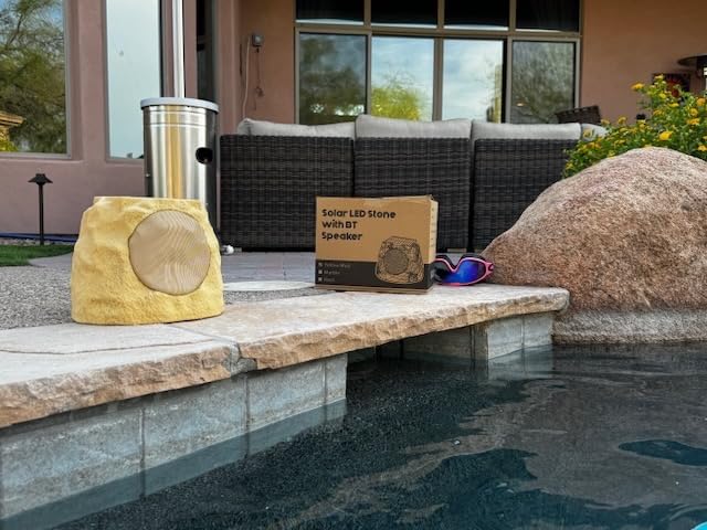 uuffoo 2-Pack Solar Rock Speakers Outdoor Water-Resistant with RGB Lights | Pairing System | Solar-Powered | USB Rechargeable | IP44 for Patio Pool Party Yard Garden Outside customer photo 2