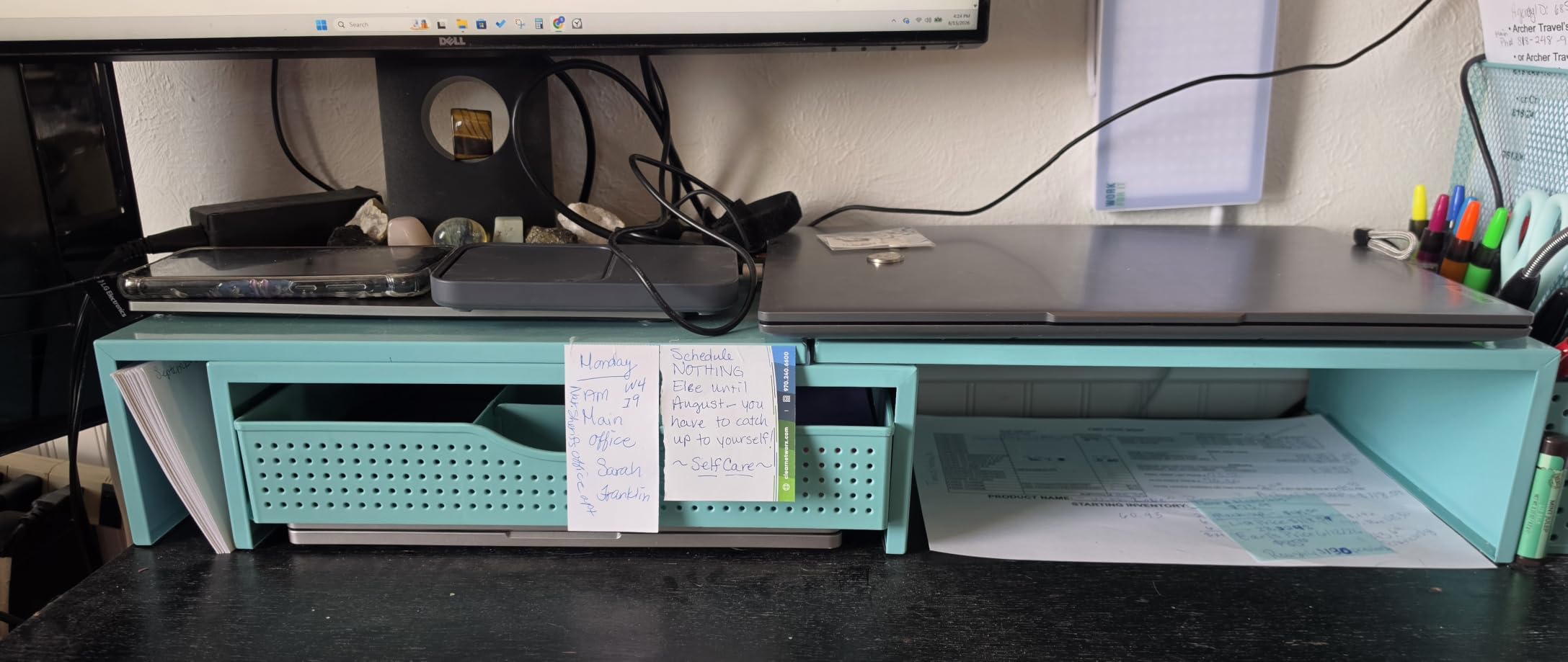 gianotter Dual Monitor Stand Riser, Desk Organizer With Drawer and 2 Pen Holders, Computer Monitor Stand, Desk Shelf for Top of Desk (Black) customer photo 1